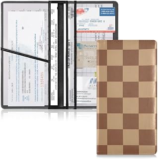JUNZAN Checker Plaid Car Registration and Insurance Card Holder Vehicle Glove Box for License Document Camel Brown