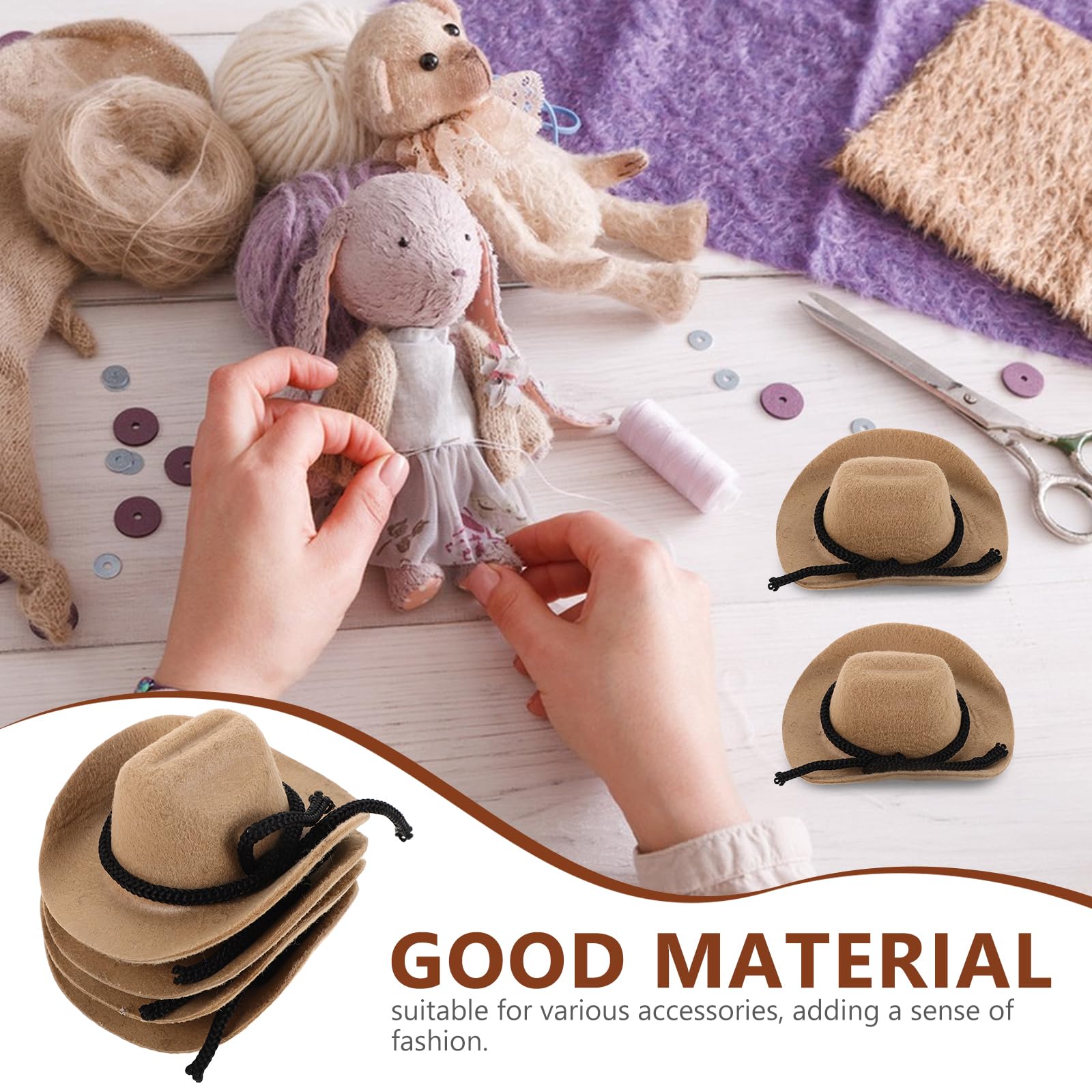 Toyvian Mini Cowboy Hats 4Pcs Set for Dolls Western Style Tiny Flocked Craft Doll Hats Lightweight Decorative Miniature Cowgirl Caps for Party and Doll Accessories - Image 2
