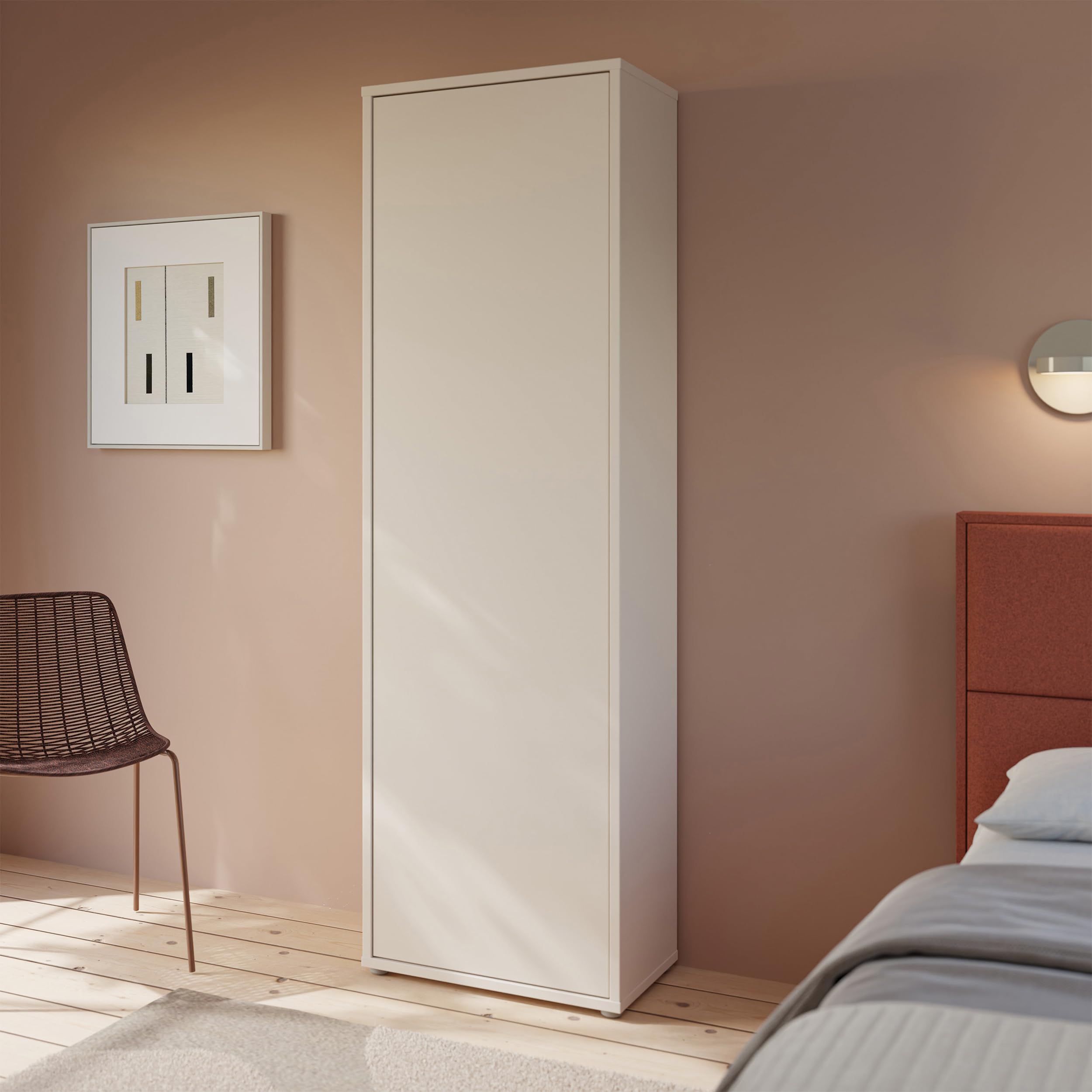 Forte Alice Springs Garderobenschrank 60, Moderne Garderobe mit Kleiderstange und Einlegeböden, Flur, Holzwerkstoff, Kaschmir Beige, 59,8 xm breit x 191,9 cm hoch x 34,9 cm tief