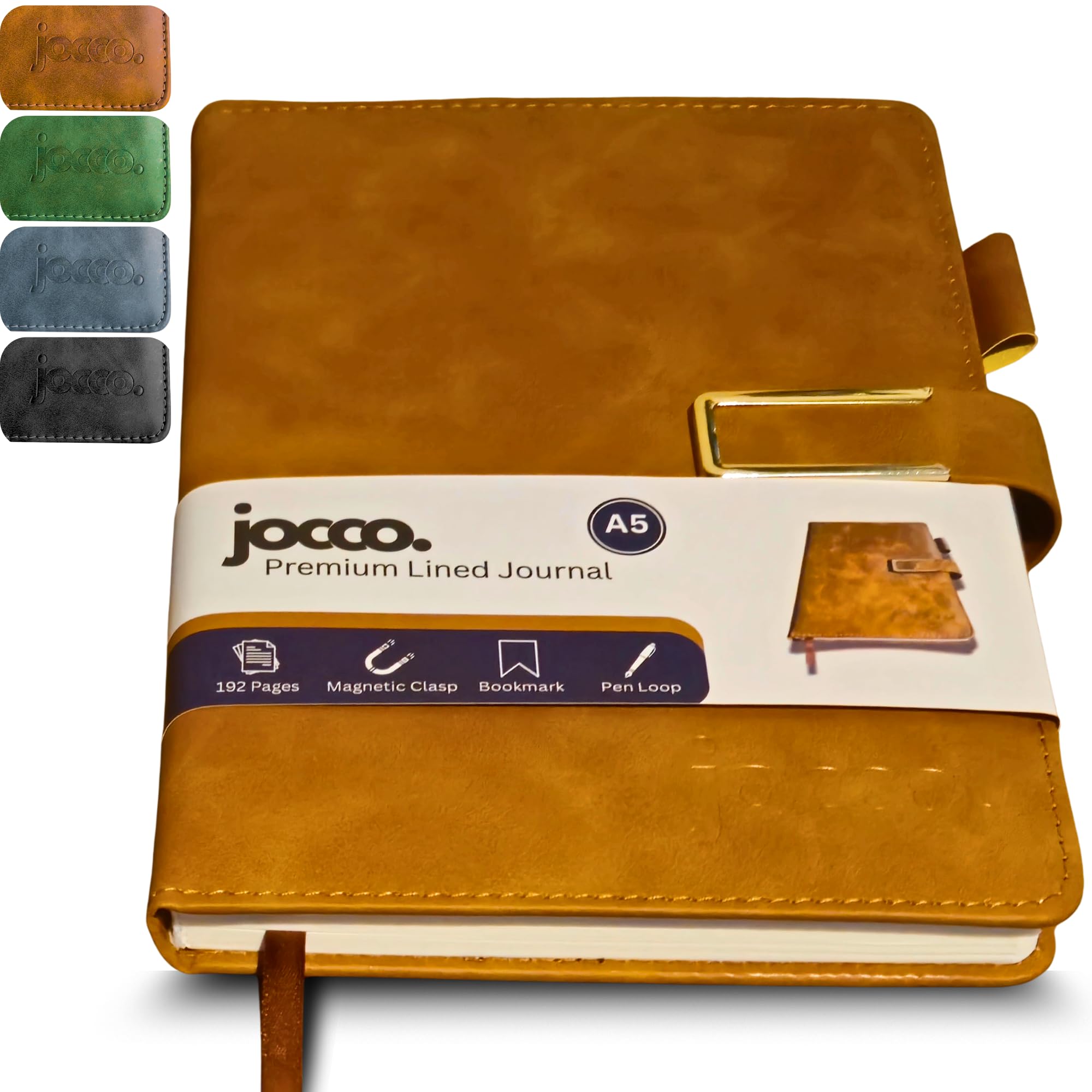 Jocco A5 Premium Lined Notebook – Faux Leather Hardback A5 Journal with 192 Pages & Blank Date Header – Tan Brown Notebook Journal for Men & Women