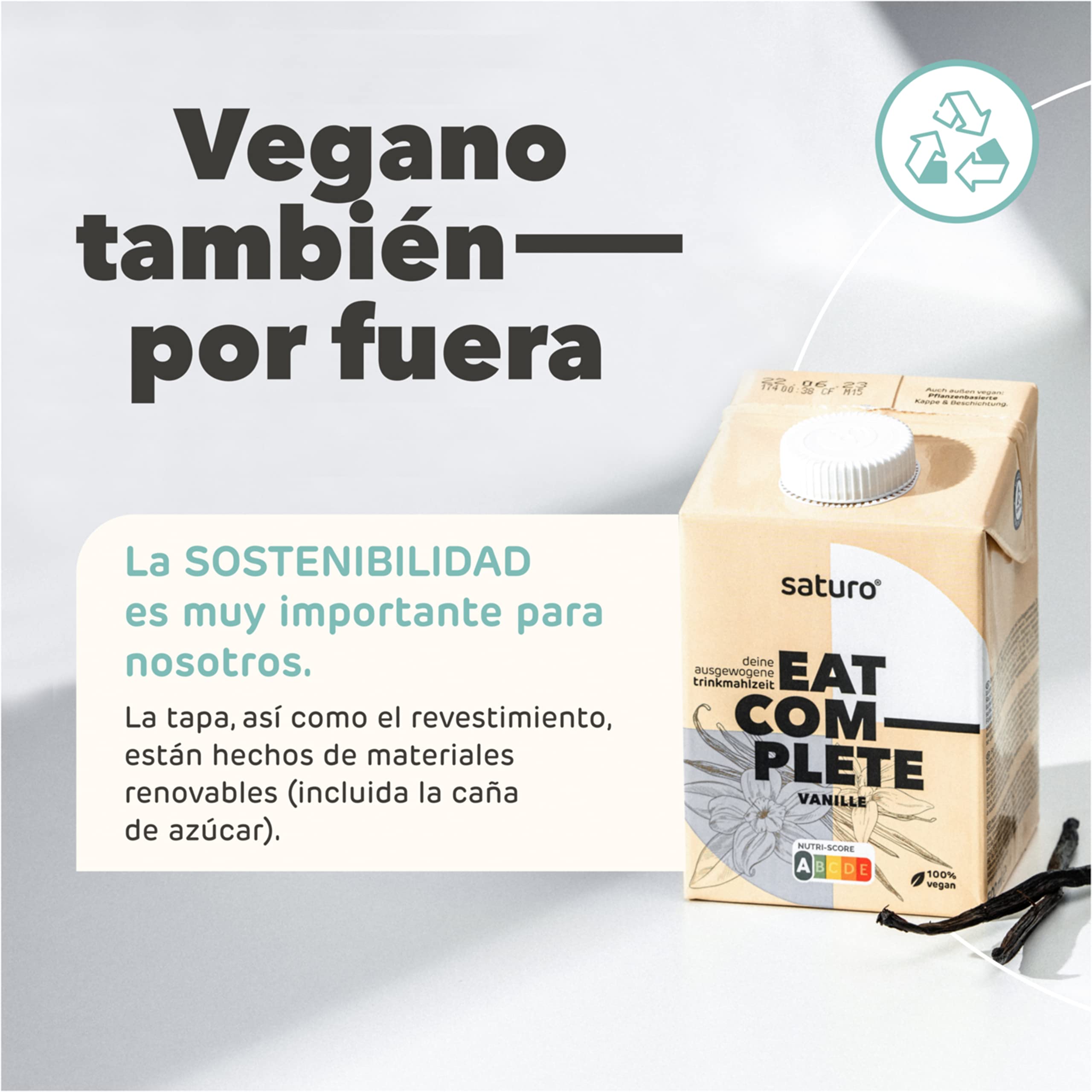 Saturo Batido de Vainilla Sustituto de Comida | Comida para astronautas con proteínas y 500kcal | Vegano | Comida bebible con nutrientes esenciales | 6 x 500 ml