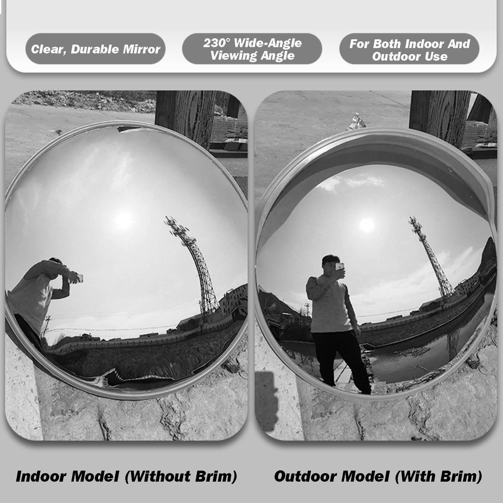 Miroir Convexe, Miroir de sécurité intérieur, Miroir Convexe pour Angle Mort, avec Support Mural, Transparent et incassable, pour allée de Parc (80 x 80 cm)