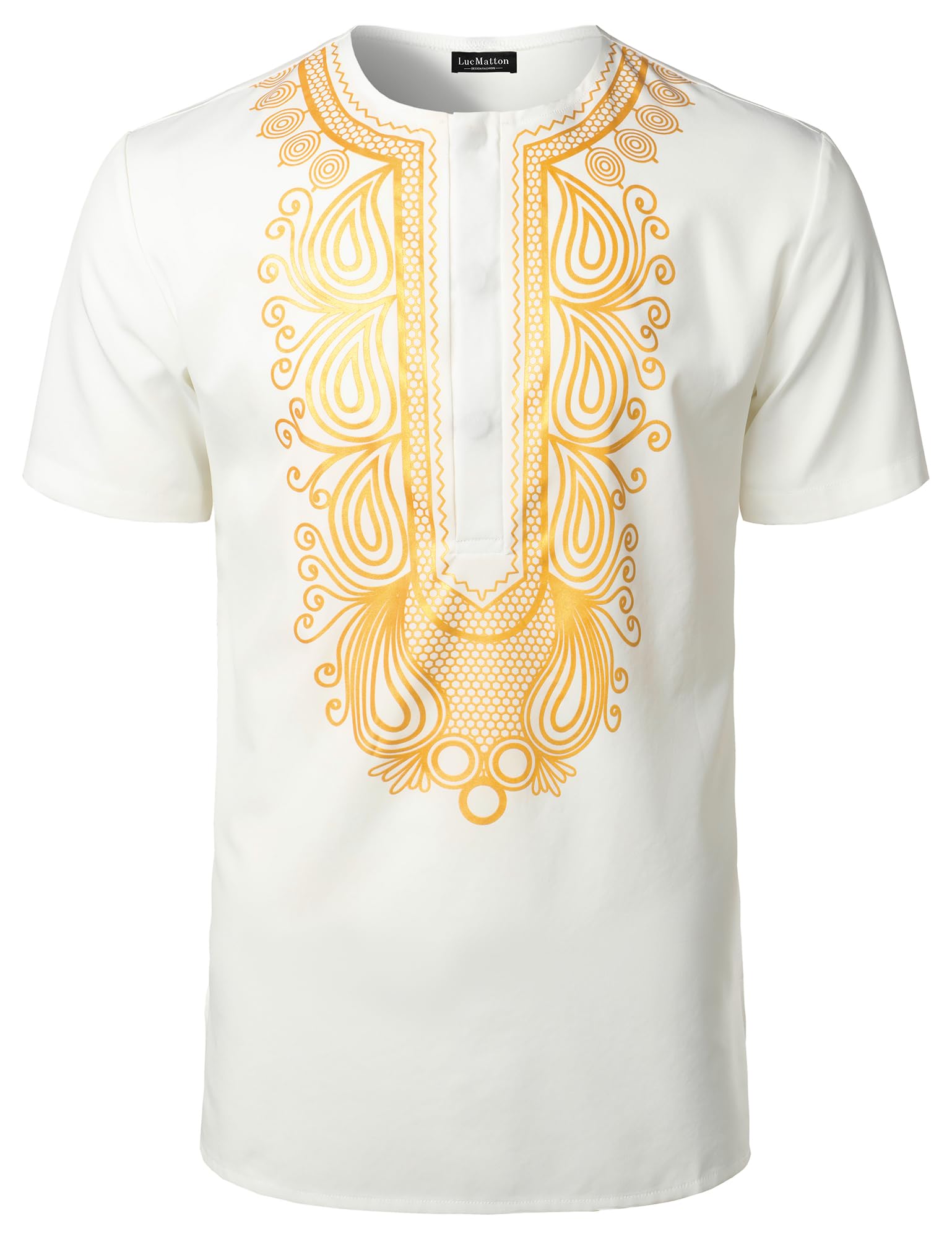 Men's African Short Sleeve Hidden Button Shirt