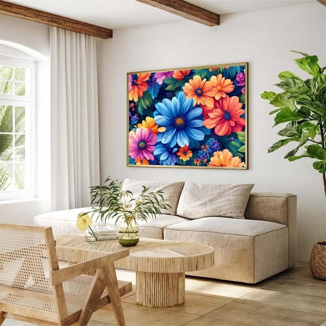Dipingere con i Numeri per Adulti Bambini,Paint by Numbers con Pennelli Pittura a Pigmento Acrilico,Fai Da Te pittura di Numeri Kit Principianti,Decora La Casa-(Senza Cornice) Paesaggio Fiori 60x75cm