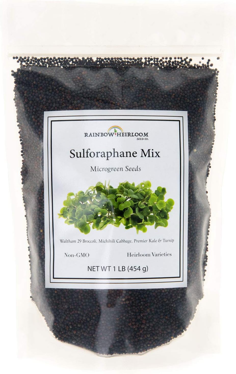 Sulforaphane MICROGREEN Seed Mix | Perfect for Microgreen Growing Trays | Kale, Cabbage, Turnip & Broccoli Sprouting Seeds | Non GMO Heirloom Seeds | 1 LB Resealable Bag | Rainbow Heirloom Seed Co.