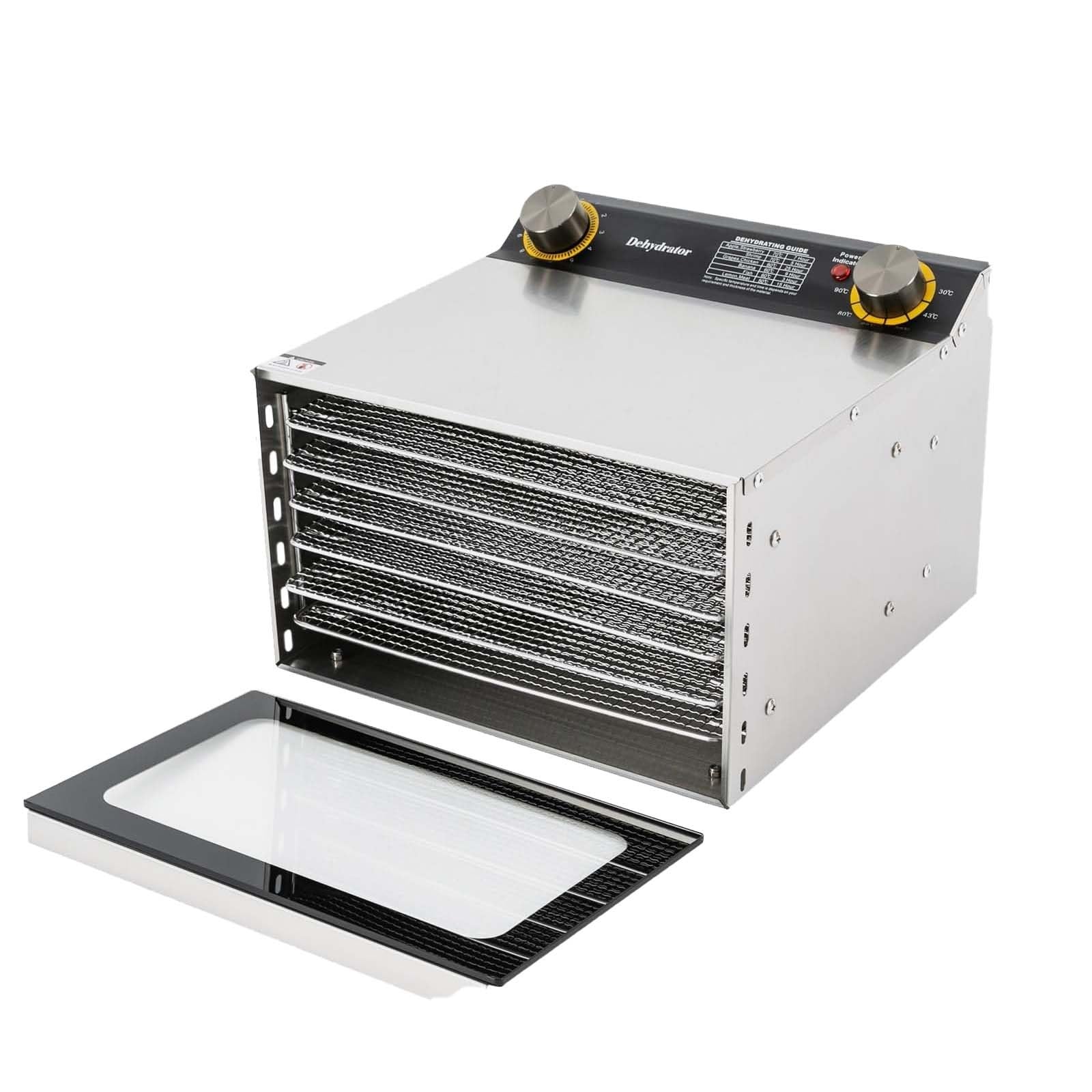 Deshidratadora y Secadora Eléctrica de Alimentos, Secador Carne Seca Acero Inoxidable Grado Comercial con Multi-Bandeja, Termostato Ajustable y Timer para Carne Seca, Fruta, Carne y Hierbas(6 Tray)