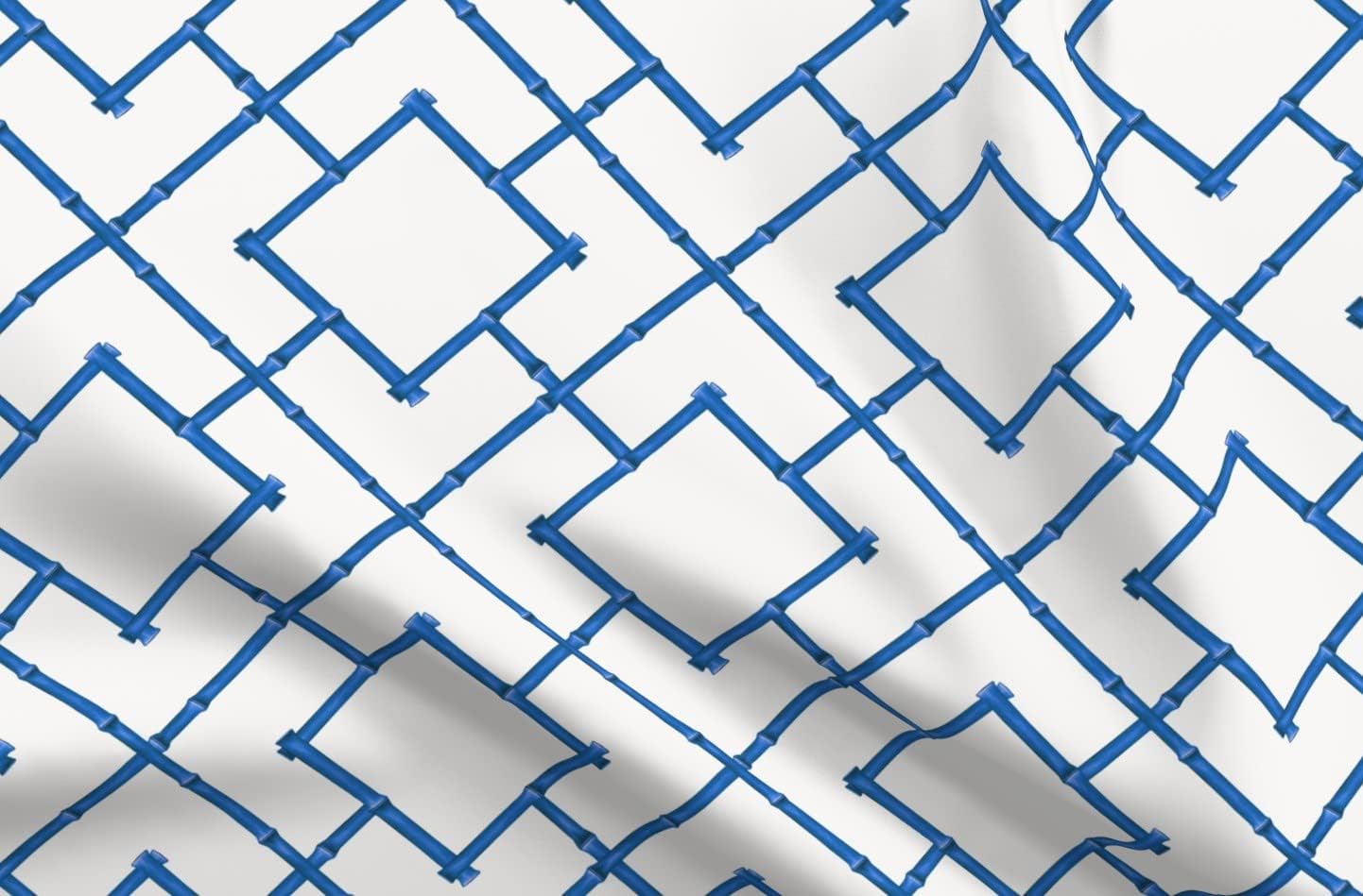 Spoonflower Fabric - Bamboo Blue Chinoiserie Preppy Trellis Lattice Printed on Petal Signature Cotton Fabric Fat Quarter - Sewing Quilting Apparel Crafts Decor