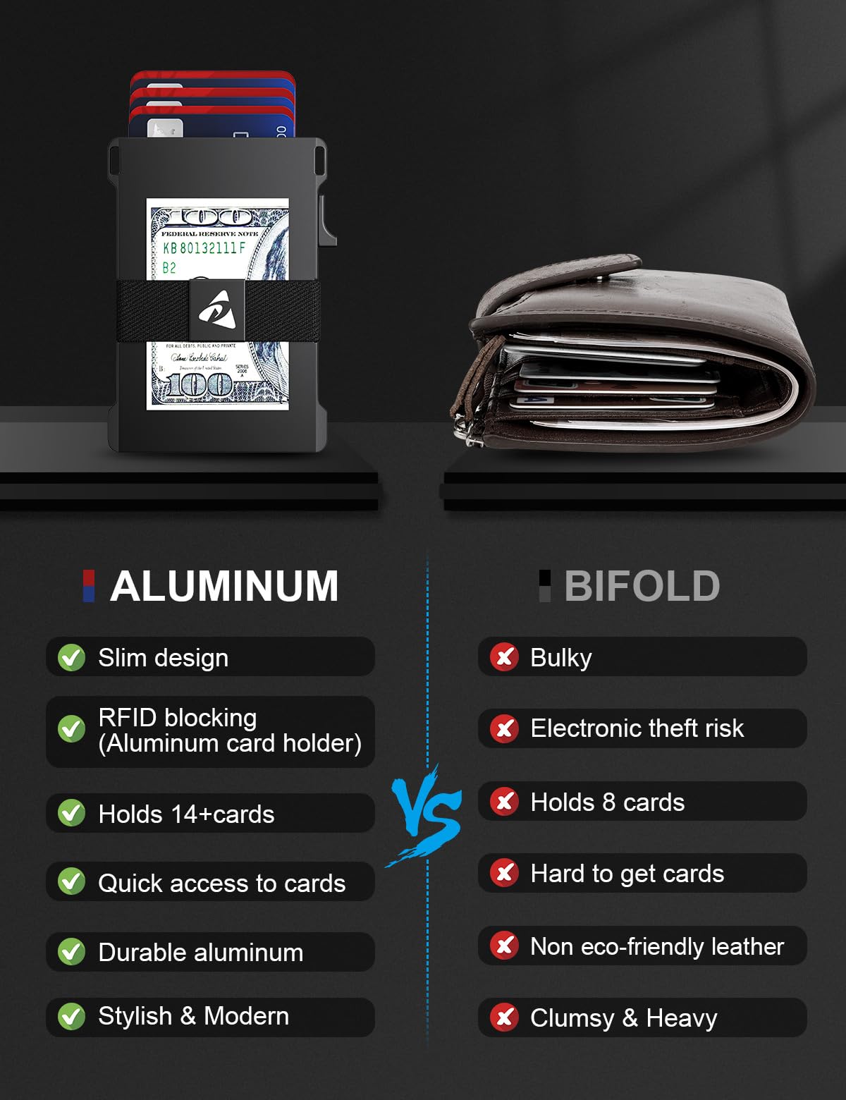 Męskie etui na karty, aluminiowe, minimalistyczne, metalowe etui typu Pop-Up Slim Wallet z wytrzymałą tylną płytą, ochroną RFID, portfel dla mężczyzn, kieszeń przednia, etui na karty kredytowe