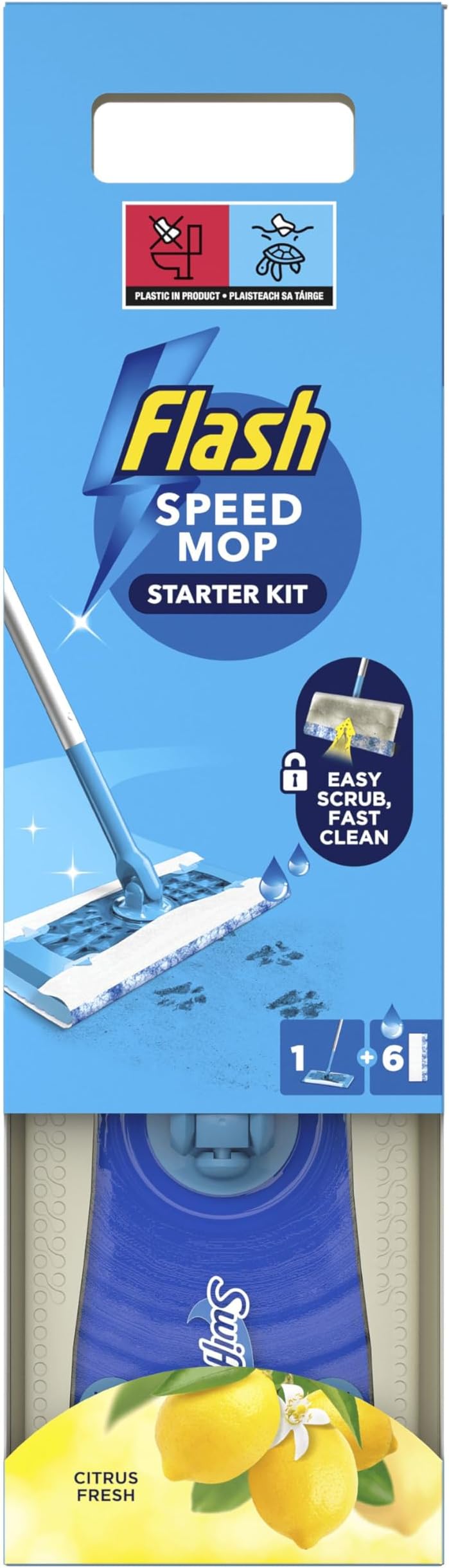 Flash Speedmop Wet Mop Floor Cleaner Starter Kit For Cleaning Floors With Scrubbing Action, Includes 1 Handle & 6 Wet Refills