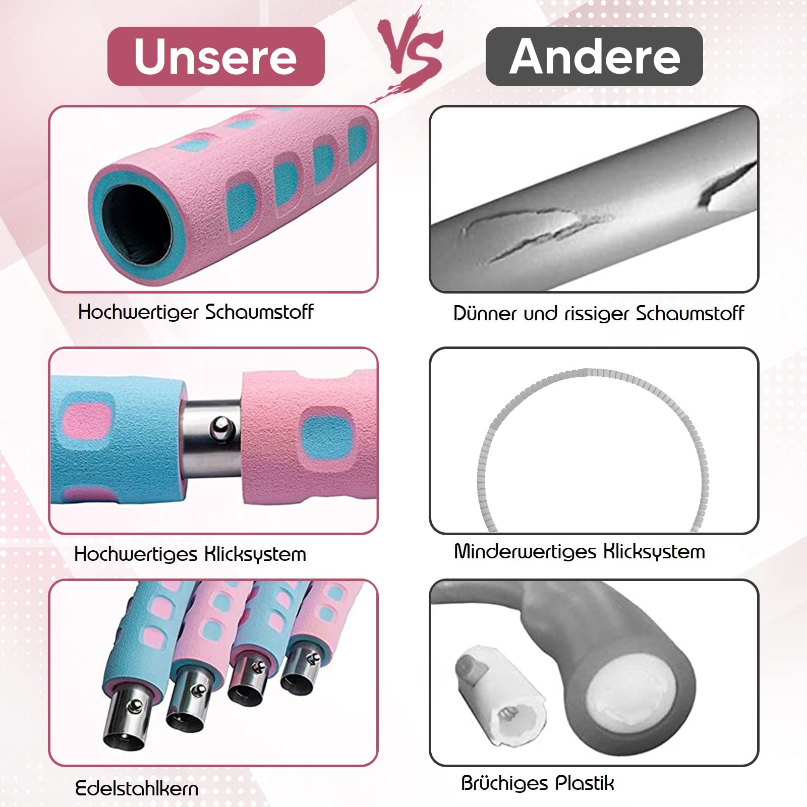 Hula Hoop Reifen für Erwachsene aus Edelstahl und hochwertigem Schaumstoff zum Abnehmen oder Fitness - Profi und Anfänger-Geschenke für Frauen, Mädchen