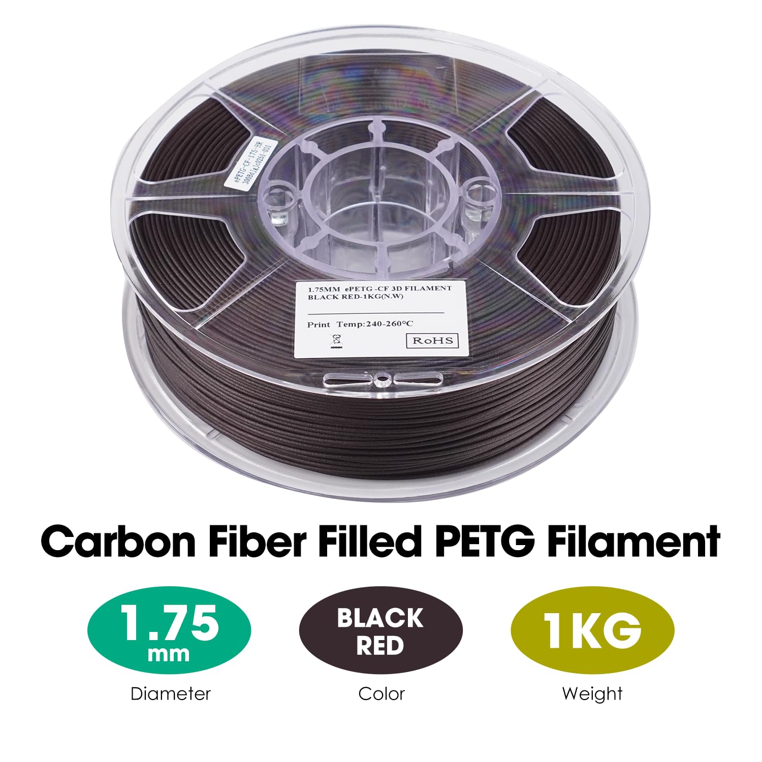eSUN PETG-CF Filamenty 1.75mm 1kg Czarny | Sztywny PETG-CF 1kg Czarny. Filament do drukarek 3D: precyzja 0.03mm, druk bez zatykania.