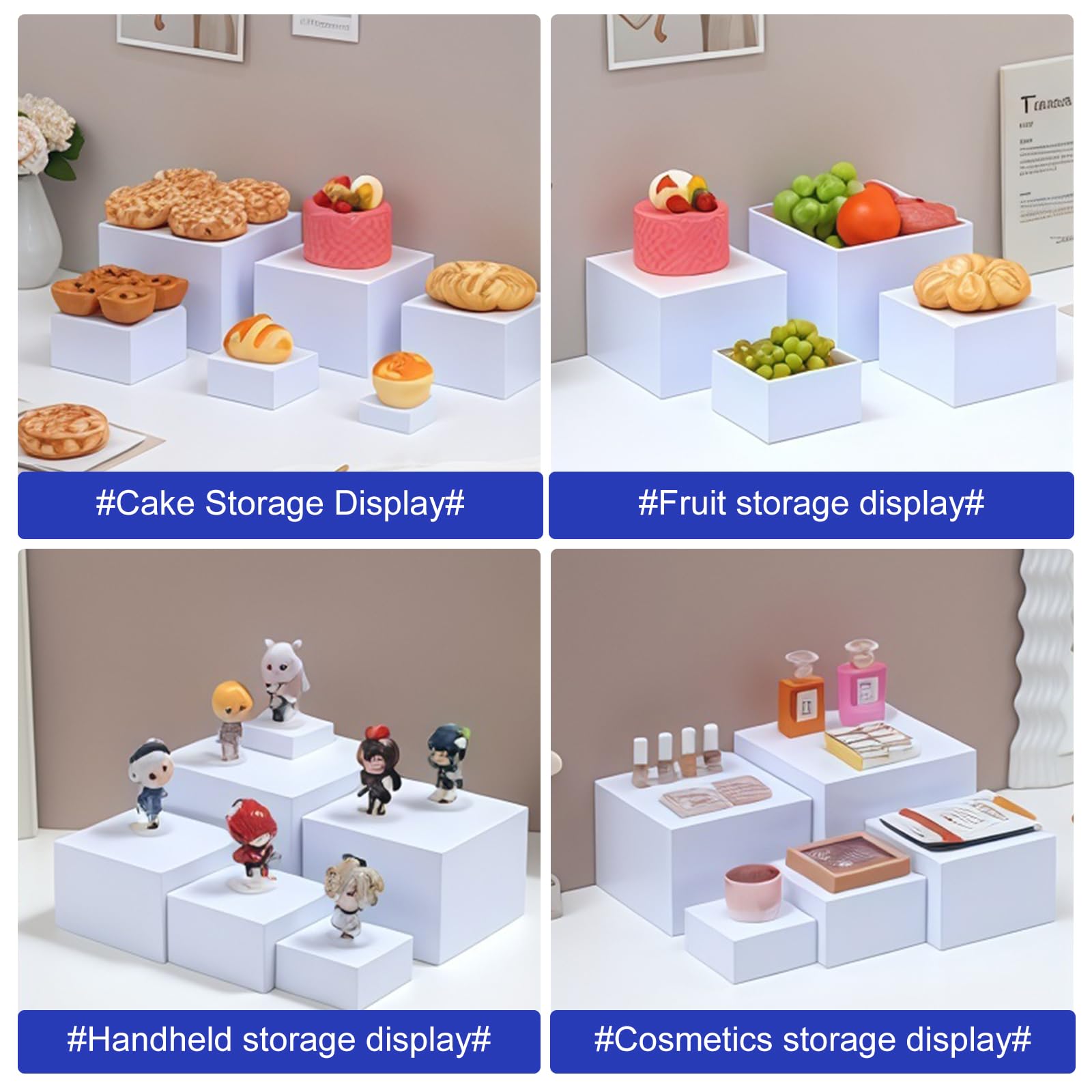 BORDEAG 6 Pièces Présentoir Buffet 3'' - 8'', Support Buffet Acrylique Blanc, Supports de Présentation en Plastique pour Cupcakes, Desserts, Gâteaux, Candy Bar, Mariage, Fête, Accessoires de Traiteur