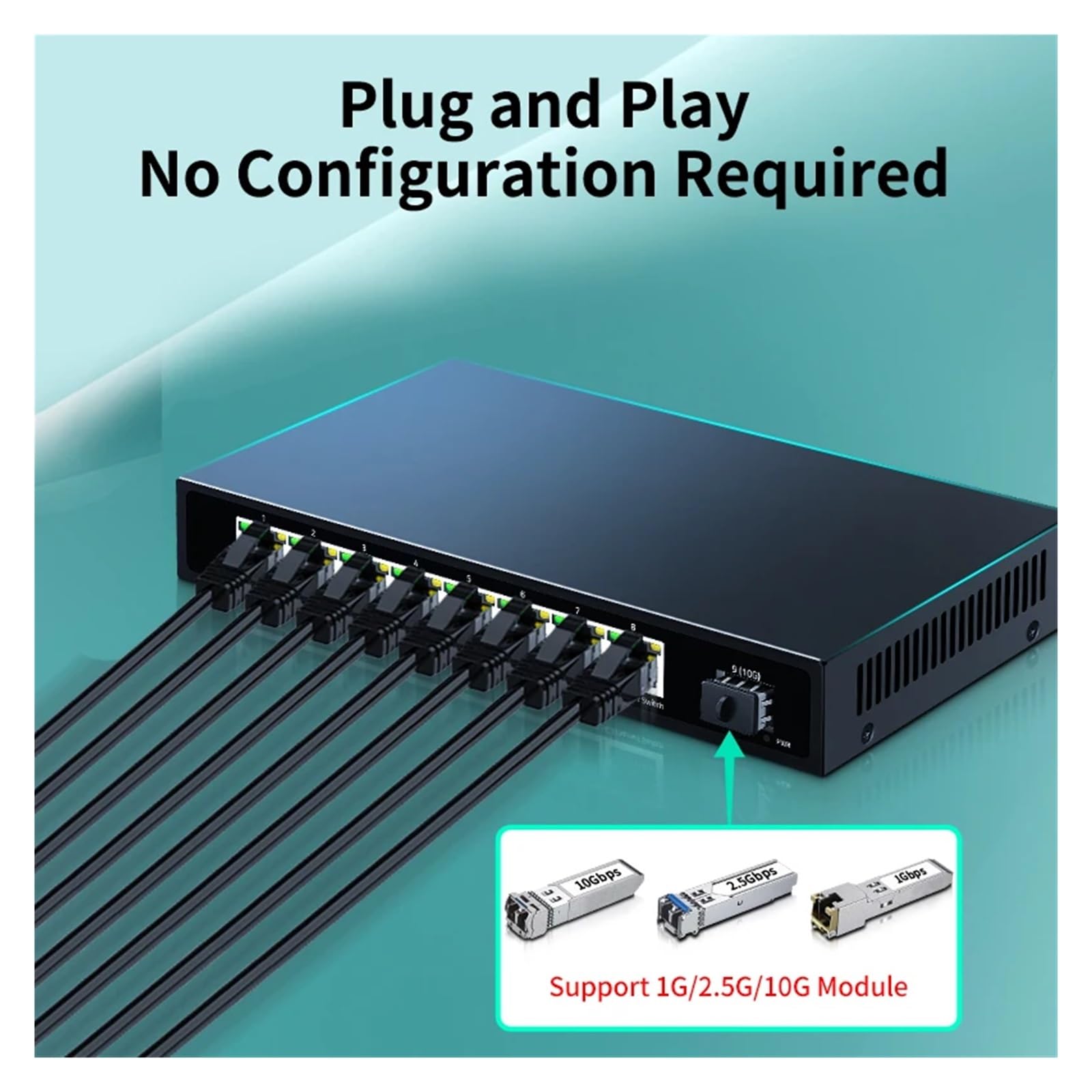 Commutateur réseau 2.5GbE à 8 ports, commutateur Ethernet 2.5Gbps, emplacement SFP + 10 go, laboratoire domestique, petite configuration, commutateur Plug and Play non géré ( Color : EU Adapter )