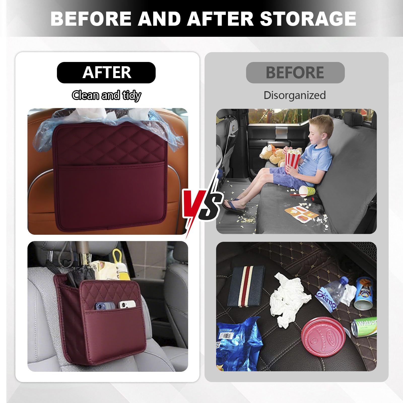 Car Back Seat Organizer,Pu Leather Seat Storage Bag,Hanging Car Tidy - Image 4
