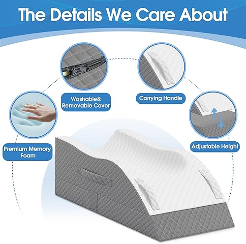 Miniatura 4 de Almohadas de elevación para pierna después de la cirugía, almohada de cuña ajustable de espuma viscoelástica para lesiones o descanso, almohada de