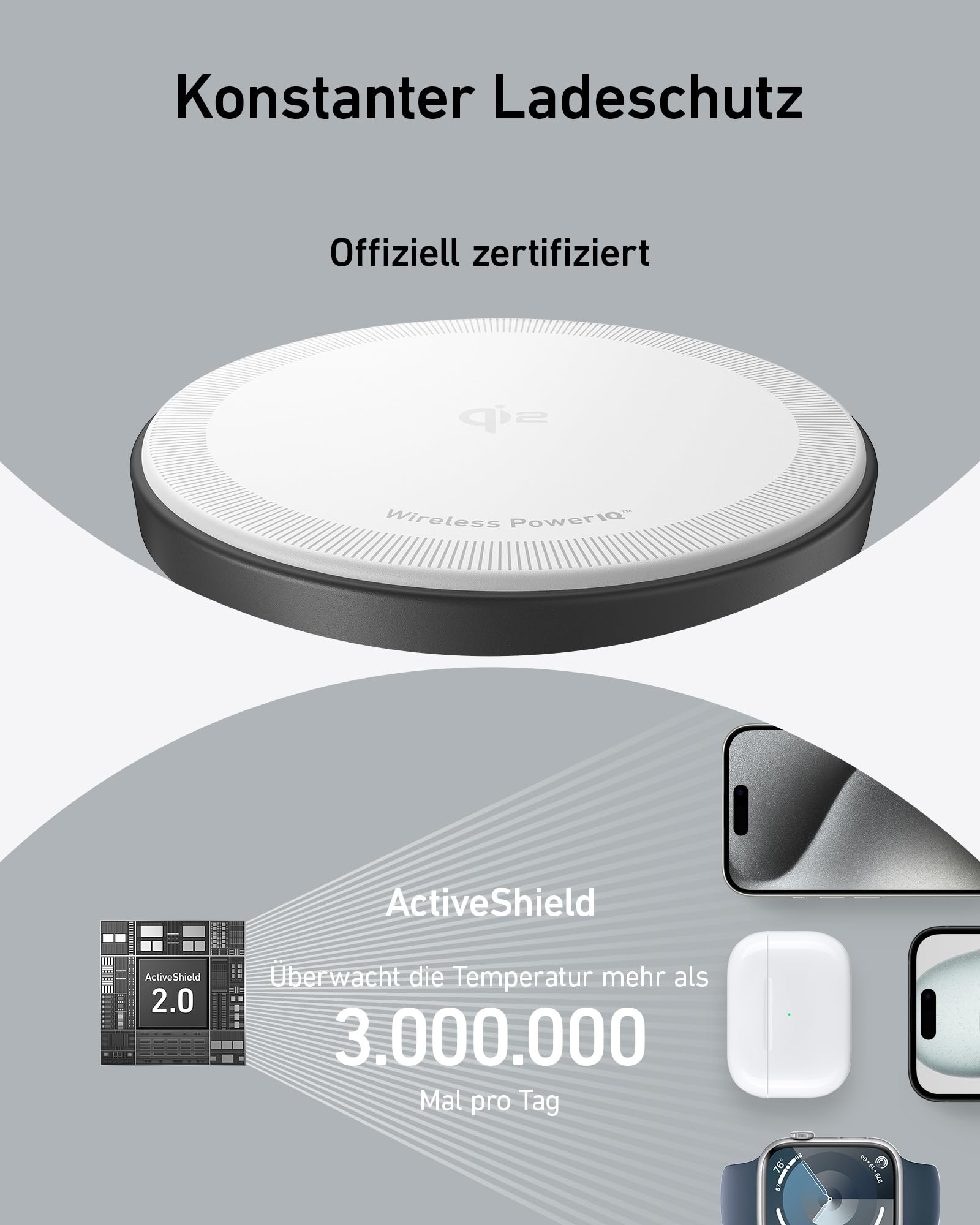 Anker MagGo 3-in-1 Kabellose Ladestation, 15W kabelloser Ladeständer, MagSafe-kompatibel, Qi2-zertifiziert, für iPhone 17/16/15/14 Serie, AirPods Pro, Apple Watch Ultra (Mit USB-C Netzteil und Kabel)