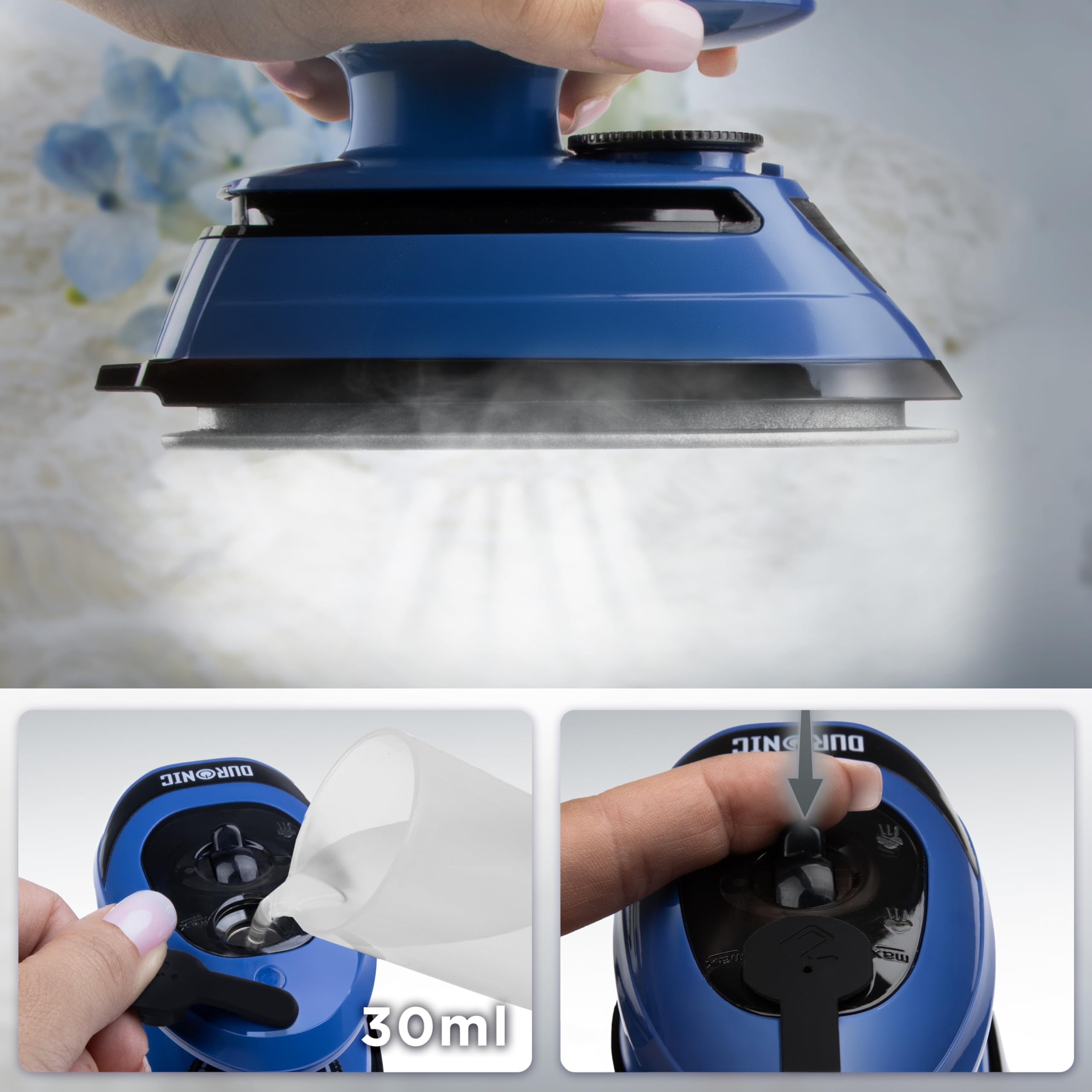 Duronic SI4 BB Ferro da Stiro a Vapore da Viaggio 420W Mini Ferro da Stiro Portatile con Serbatoio d’Acqua da 30 ml Perfetto per Stirare in Viaggio