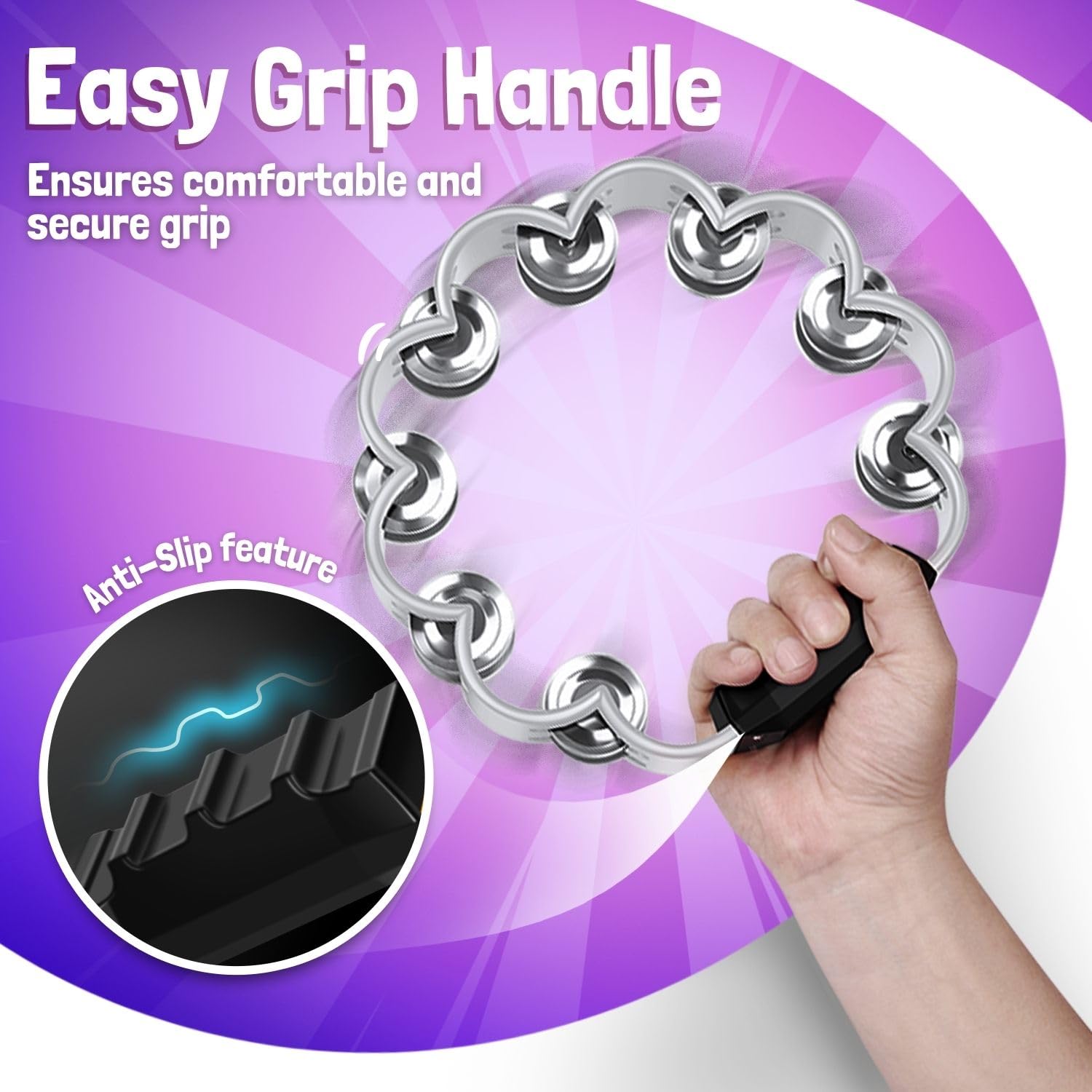 Flexzion Pandereta de flores – Instrumento de percusión de mano de 8 pulgadas con cascabeles de metal y agarre ergonómico – Panderetas pequeñas para adultos, niños, iglesia, fiestas y eventos