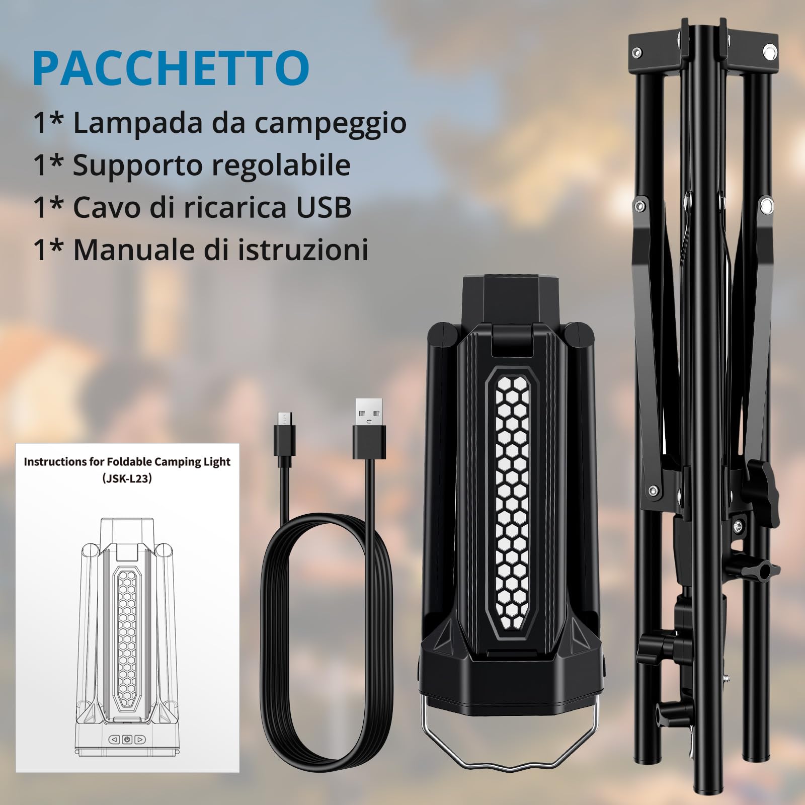 AUTOUTLET Lampada da Campeggio a LED da 16000mAh,4000 Lumen Impermeabile IP66 Treppiede Pieghevole 1,55 M,Lanterna da Campeggio Ricaricabile con 5 Modalità di Illuminazione per Emergenza Garage Pesca