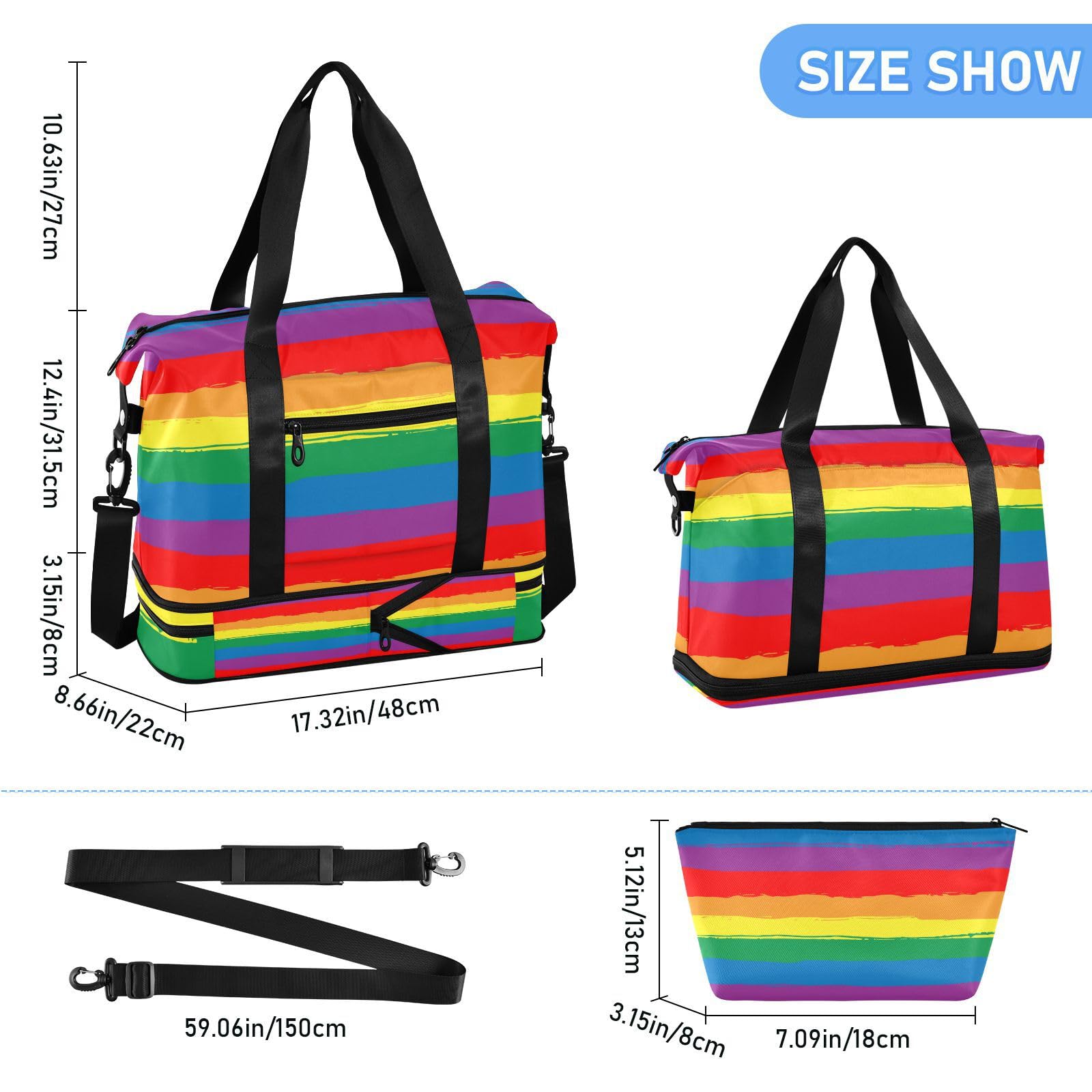 Tęczowa flaga dumy Lgbt Dzień Dumy Miesiąc Parada Lgbtq Społeczność Duża torba z mokrą kieszenią Regulowany pasek Torba treningowa na podróże służbowe Wodoodporna dla mężczyzn kobiet