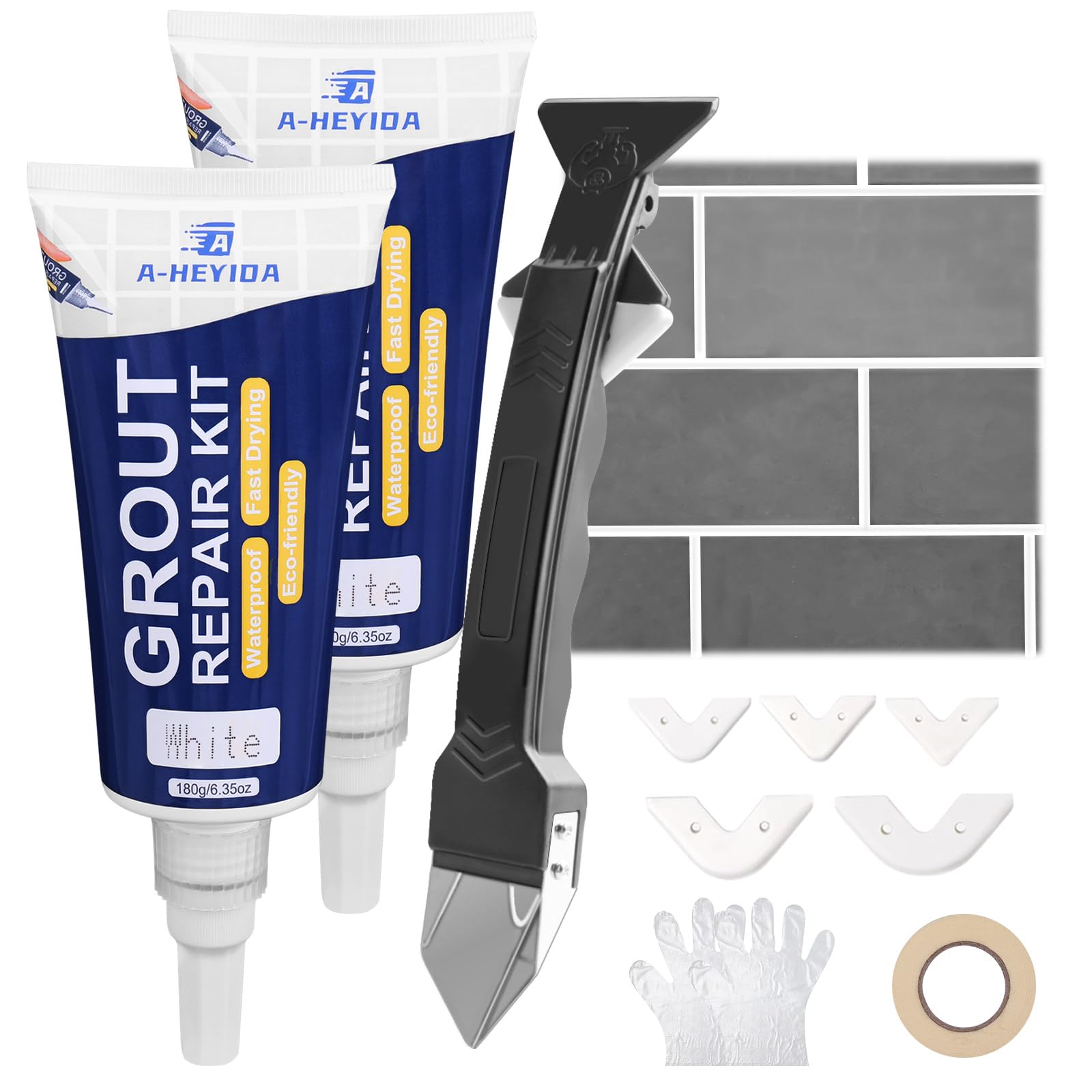 2PCS Grout Filler Repair Kit - 12.7Oz Fast Drying Tile Grout with Caulk Tool for Bathroom,Kitchen,Floor,Shower,Renew and Fill Tile Seam Lines,Gaps,Waterproof Tile Grout Sealer (White)