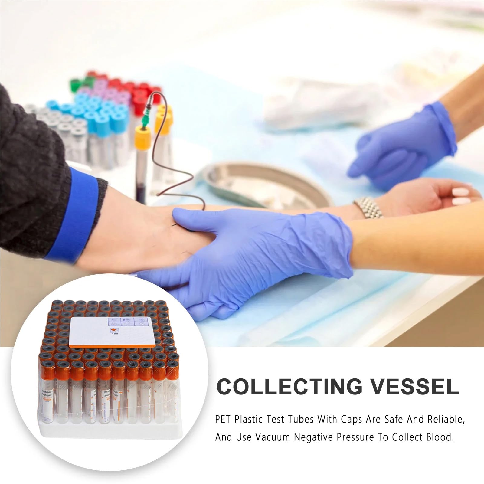 100 Sztuk Probówek PET Vacutainer do Pobierania Krwi Z Pomarańczową Górną Częścią do Laboratorium Krwi Zestaw Jednorazowych Probówek Wirówkowych 5ml