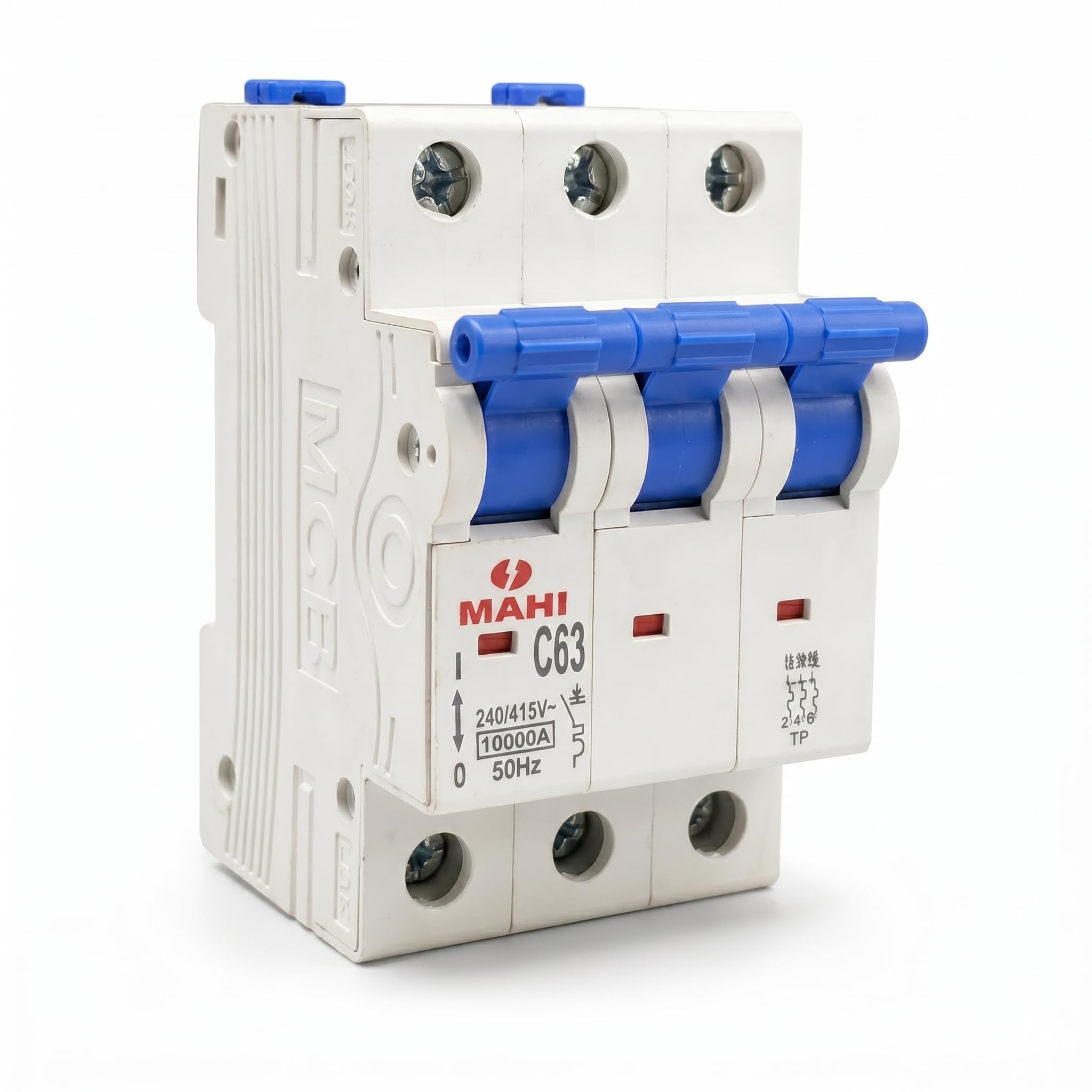 Mahi 63A TP MCB C Curve 10kA Triple Pole Miniature Circuit Breaker 240/415V AC | Overload & Short Circuit Protection DIN Rail Mount for Industrial & Electrical Panels (63A Three Pole Mcb)-image-13