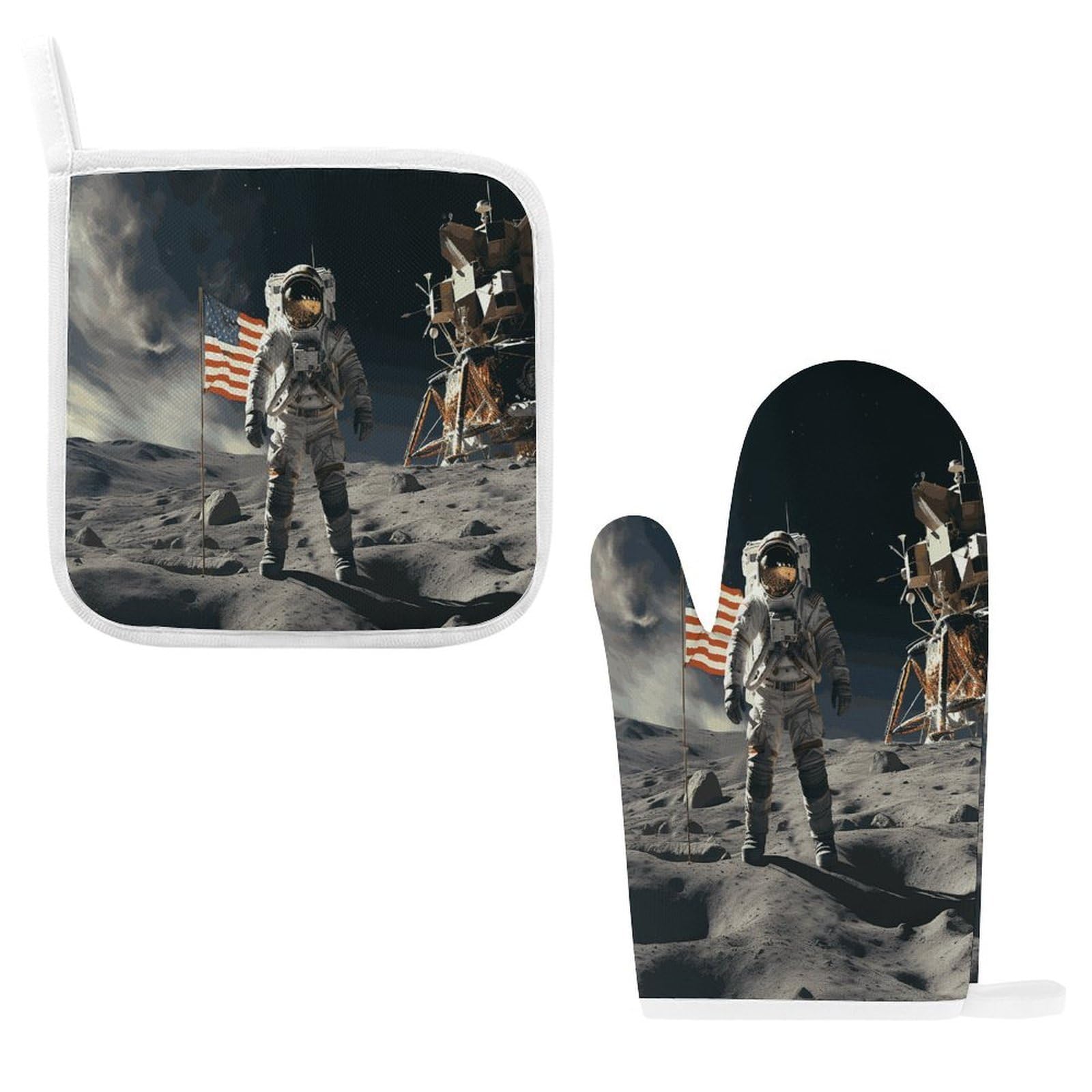 Fodpand Style Astronaut Landing On The Moon Oven Mitts And Pot Holders Sets