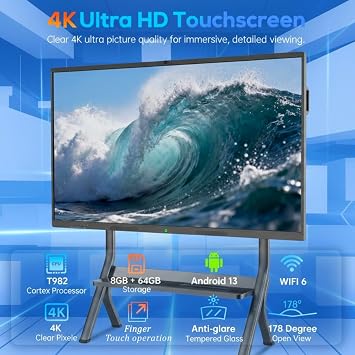 MWE Touchscreen Interaktive Whiteboard, 55 4K UHD Smart Board, Electronic Whiteboard with 20-Point IR Touch & 12MP Camera, All in One Smartboard for Classroom Office Home(Wall Mount)