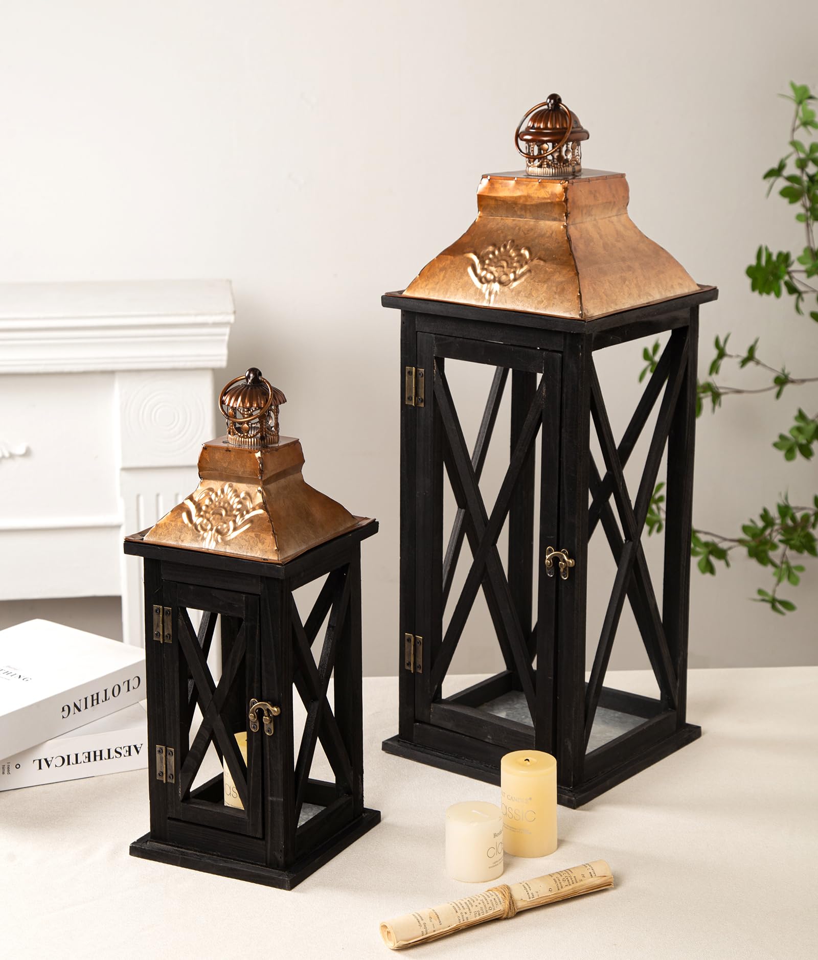 Amazon.com: Large Farmhouse Wooden Lanterns with Metal Top