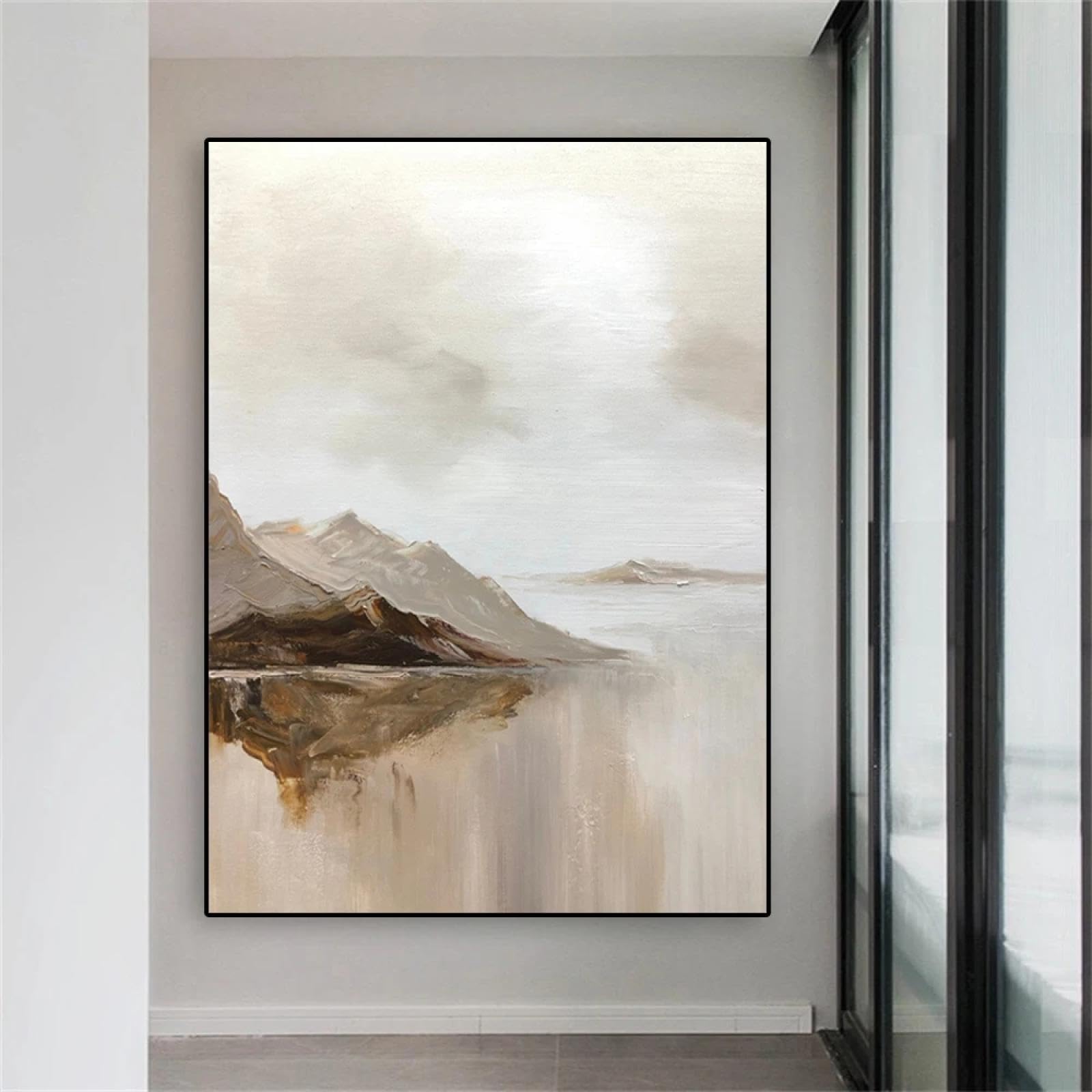 Jacbon Frameless Large Beige Abstract Painting Poster Brown Minimalist Art Landscape Prints Brown Textured Mountain Art Home Wall Decor 50X70cm