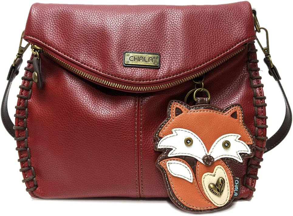 CHALA Charming Crossbody Bag Shoulder Handbag With Flap Top and Zipper Burgundy (Fox Coin Purse)