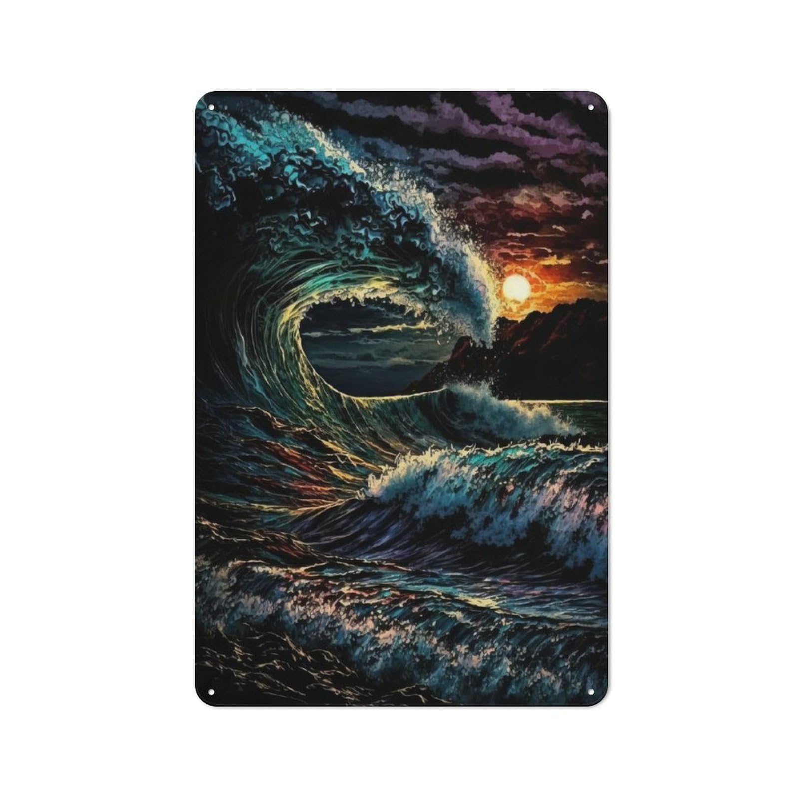 Junmoney Stormly Ocean V6 Rustic Tin Sign 30X20cm For Living Room Or Hallway, Suited To Living Room Decor Lovers