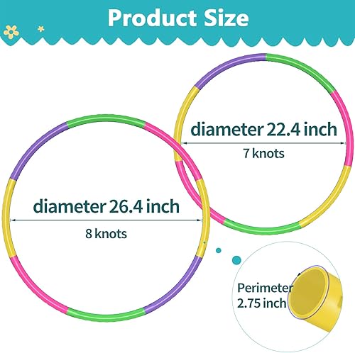 Miniatura 4 de Paquete de 2 aros de color, tamaño y longitud ajustable, juguetes de plástico para adultos y juegos de fiesta, equipo de gimnasia y agilidad para