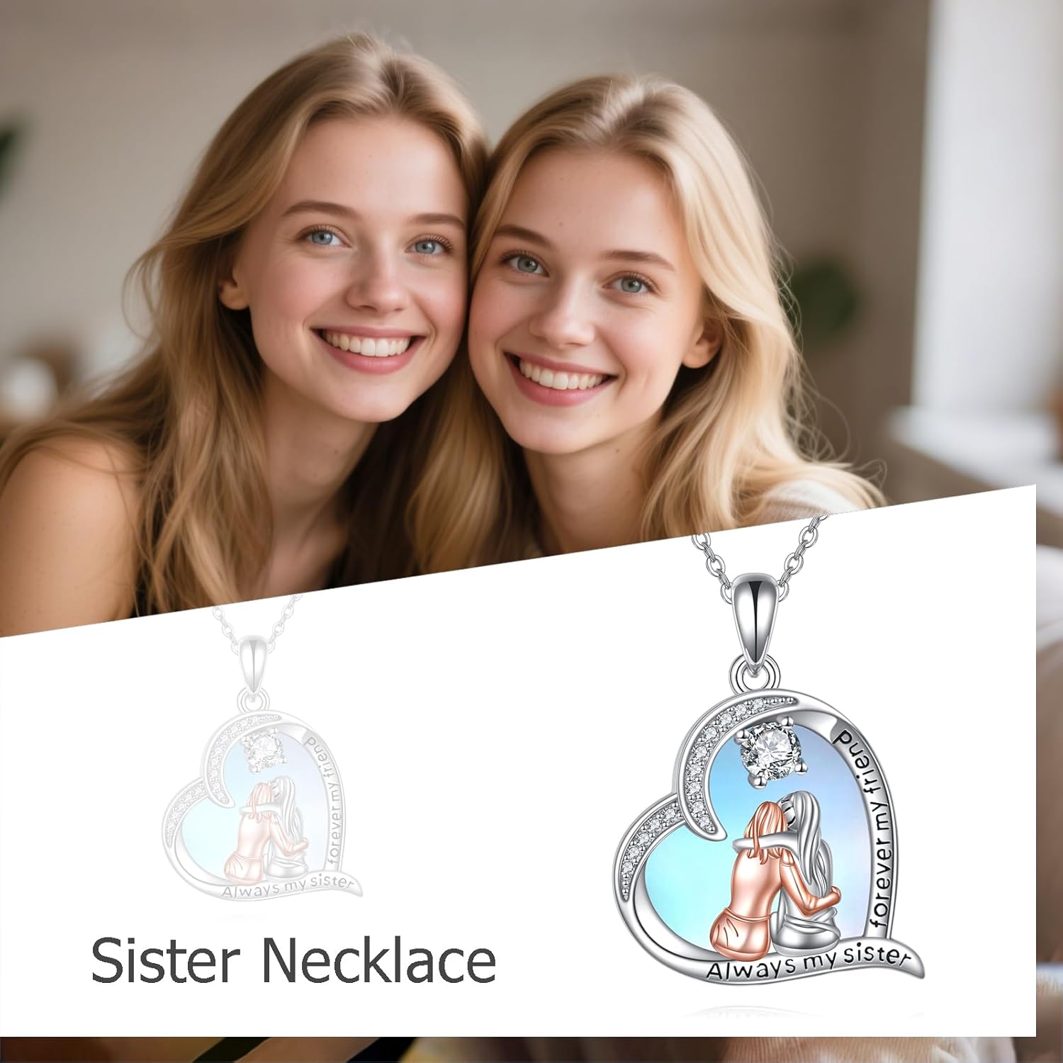 Sister Heart Pendant Necklace 925 Sterling Silver Sisters Friends Birthday Celebration Graduation Jewelry Gifts for Sister Women Friends - Image 9