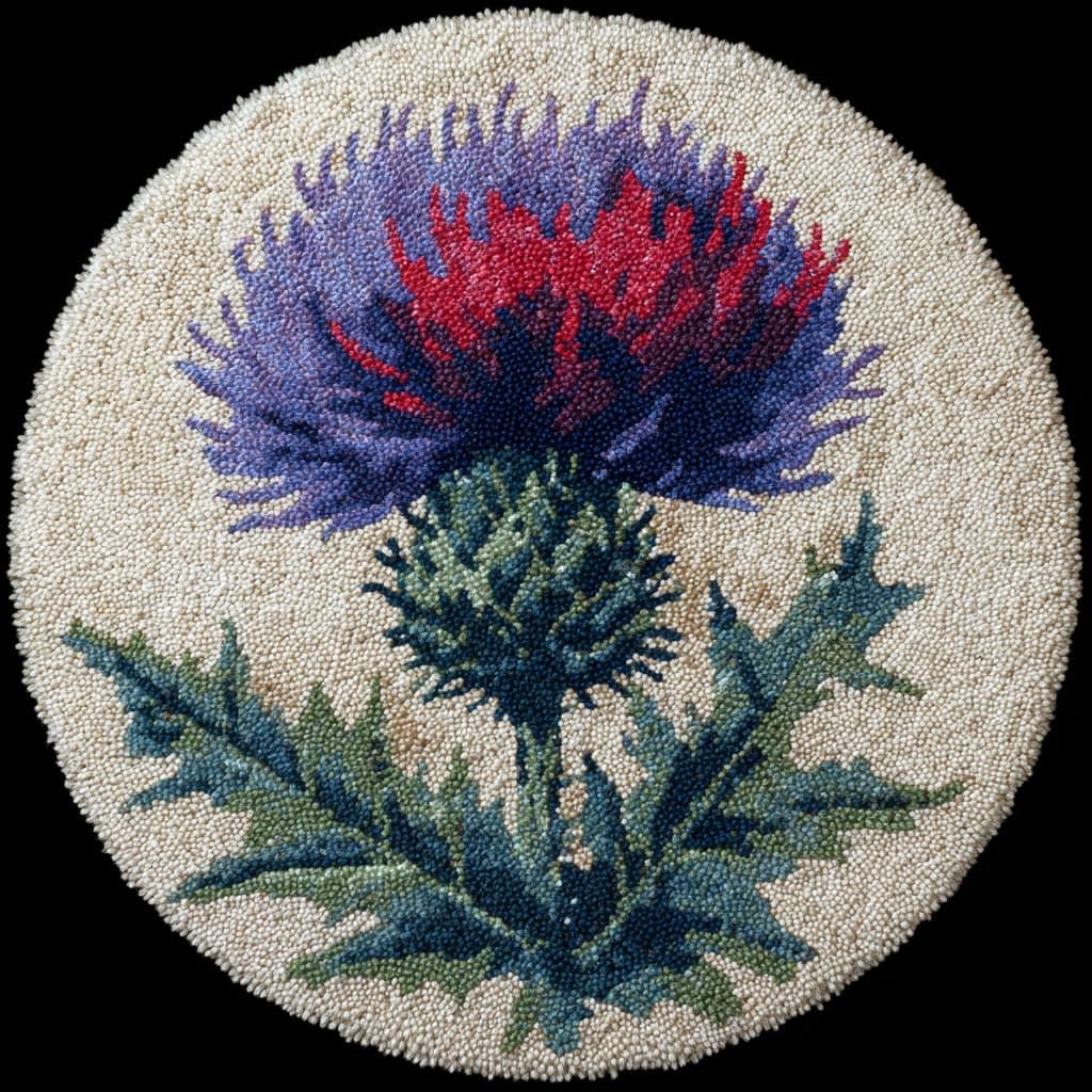 WallustrioaW Knüpfhaken Teppich Kit Lila Blüten Diy Teppich Making 50X50Cm Für Erwachsene Knüpfhaken Kreuzstich Teppichherstellung Kissen Nadelarbeit Für Anfänger Heimdekoration