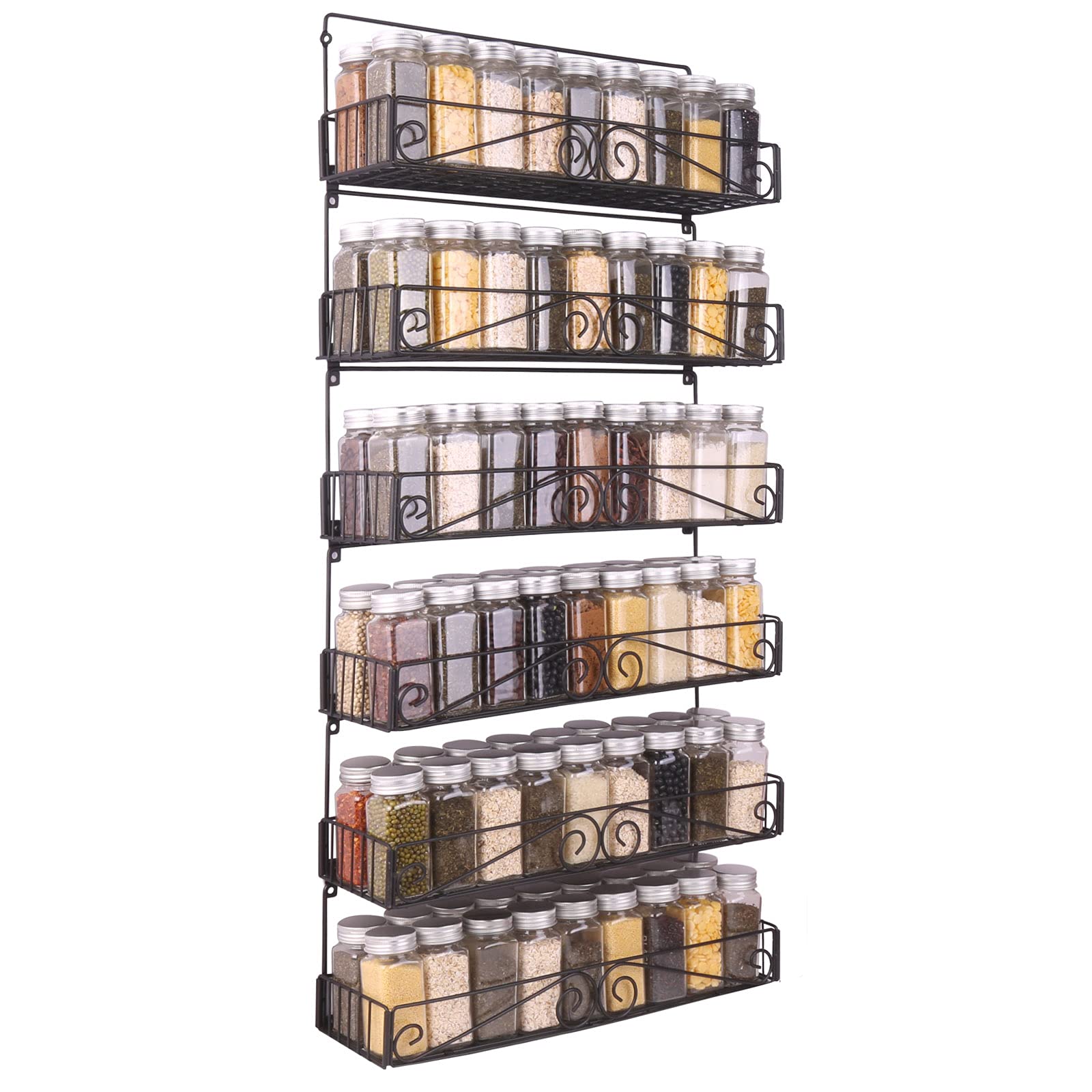 SWOMMOLYWall Mount Spice Rack, 6 Pack Large-capacity Spice Racks, Stackable Foldable Organizer, Black, Large
