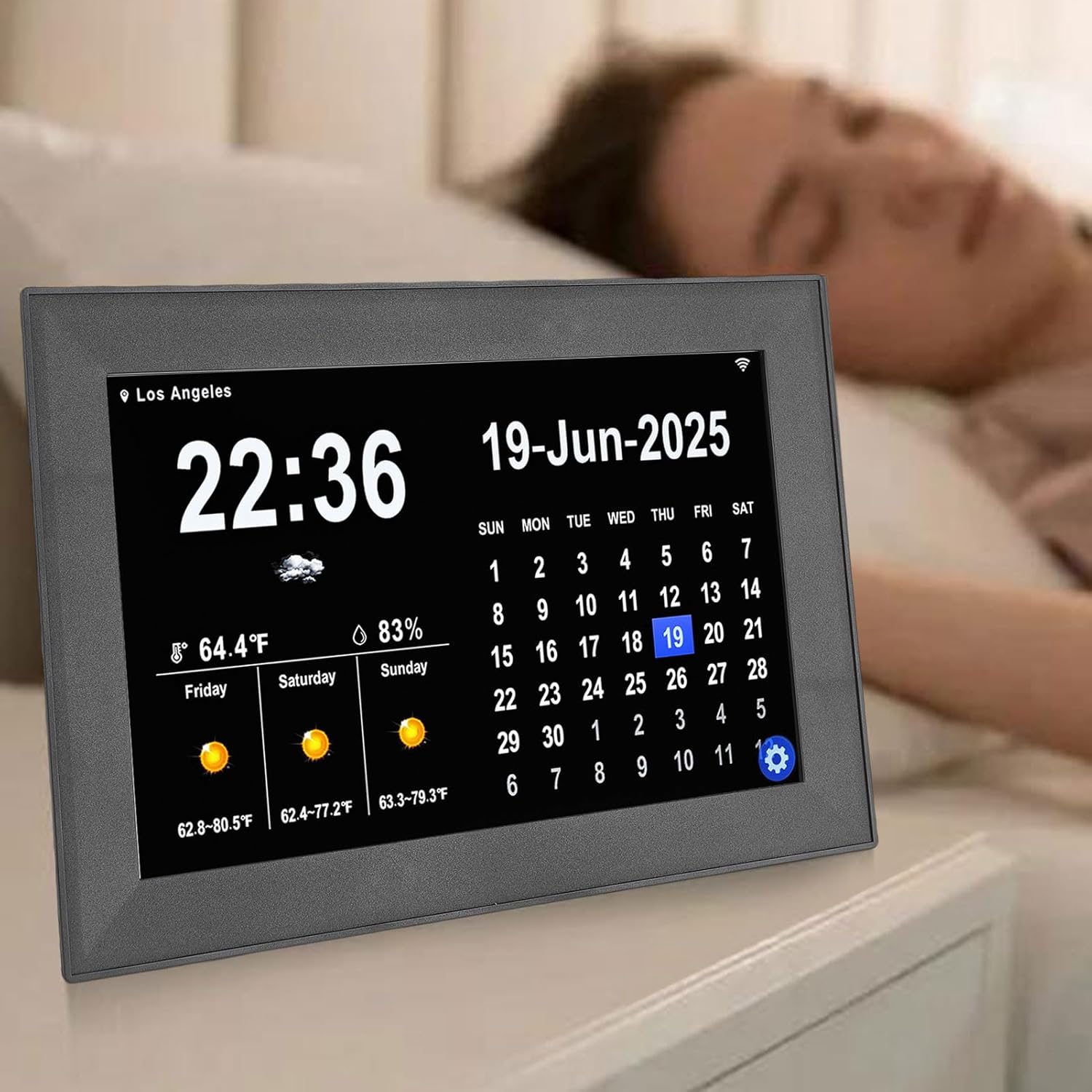 AUNMAS WiFi Calendar Clock, Digital Calendar with Adapter for Family Schedules Daily Planning, 10.1 Inch HD Touchscreen 7 Day Weather Forecast (US Plug)