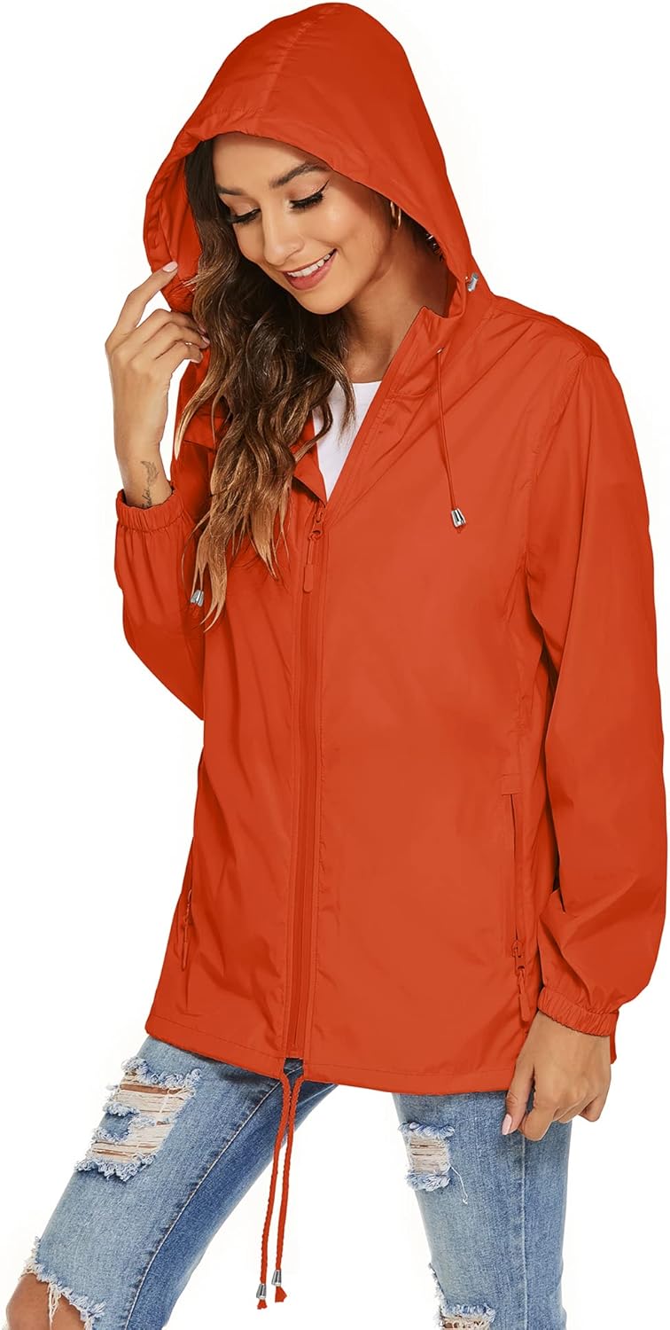 Avoogue Womens Waterproof Raincoat Lightweight Breathable Rain Jacket Hooded Rain Coat Outdoor Active Windbreaker with Pocket - Image 2
