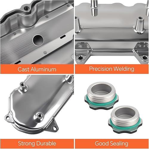 Miniatura 45 de Cubiertas de válvula de aluminio con aletas compatibles con bloque pequeño Chevy 58-86 Tall 327 350 400 - Plata pulida Plateado (sliver)