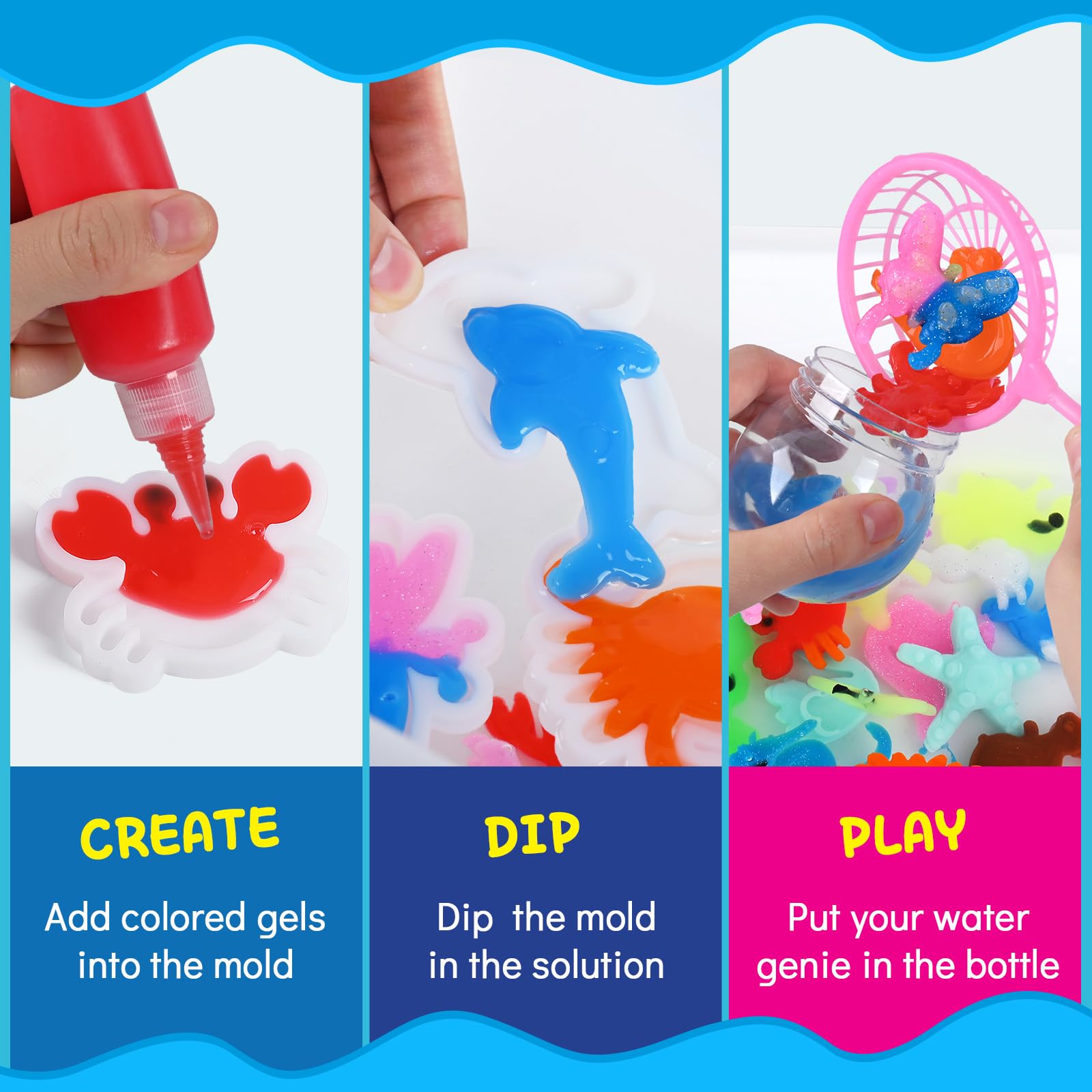 Nicella Magic Water Elf Toy Kit, Waters Pets, Aqua Water Gel With 20 Magic Gels And 20 Shape Molds, DIY Squishy Maker Kit, Kids Summer Crafts,Make Your Own Squishies Toys Crafts