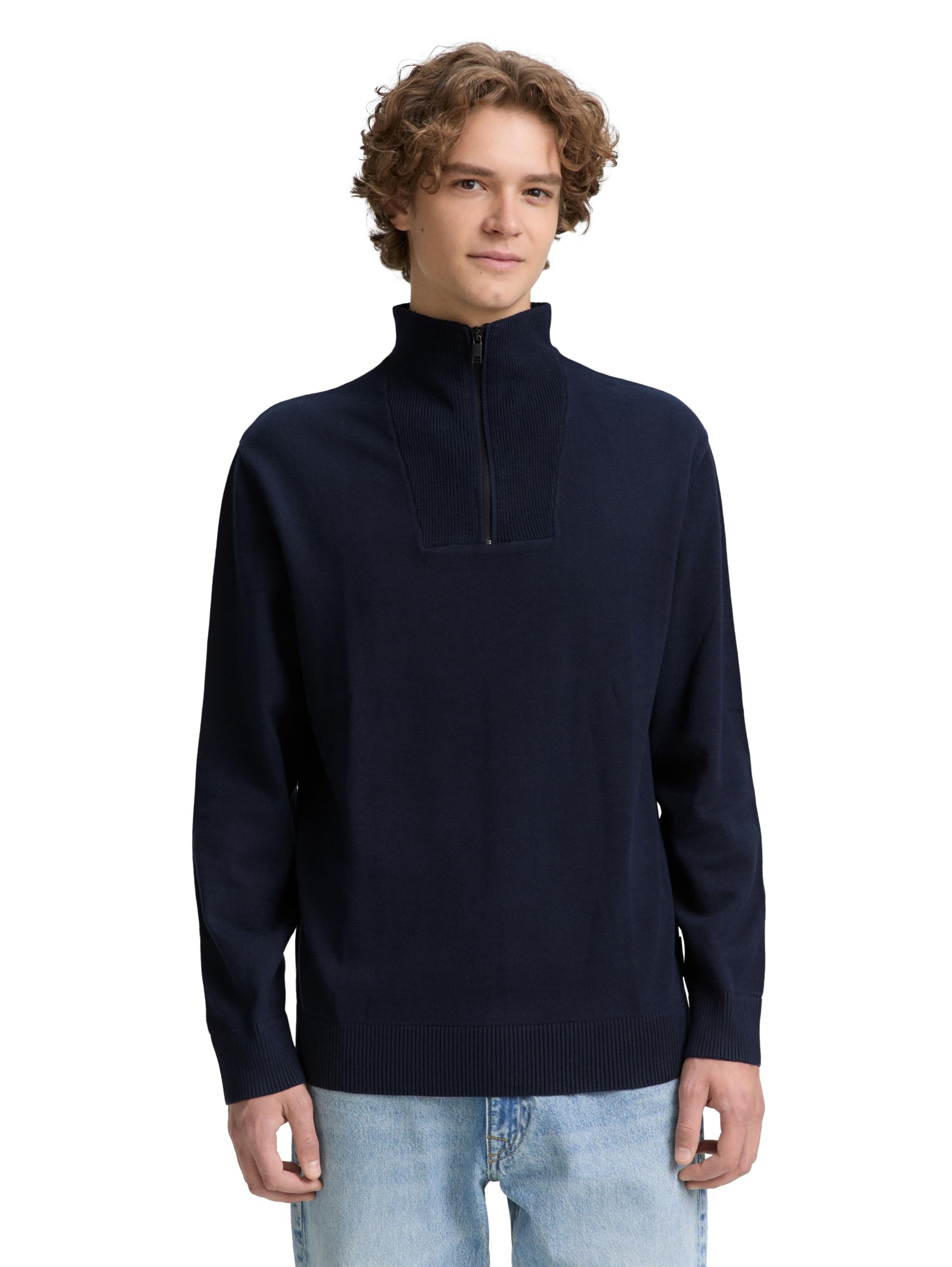 Tom Tailor Denim Herren 1047962 Troyer Strickpullover aus Baumwolle