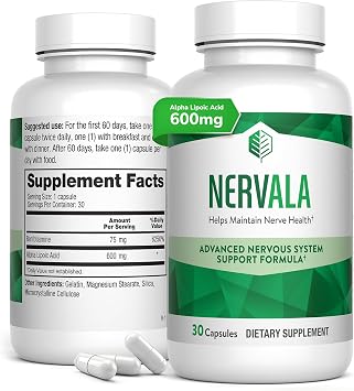 Nervala - Alpha Lipoic Acid 600mg - ALA Supplement Antioxidant for Nerve, Energy & Circulation Support- Extra Strength with Benfotiamine - Made in USA, Lab Tested - 30 Capsules, 1 Month Supply