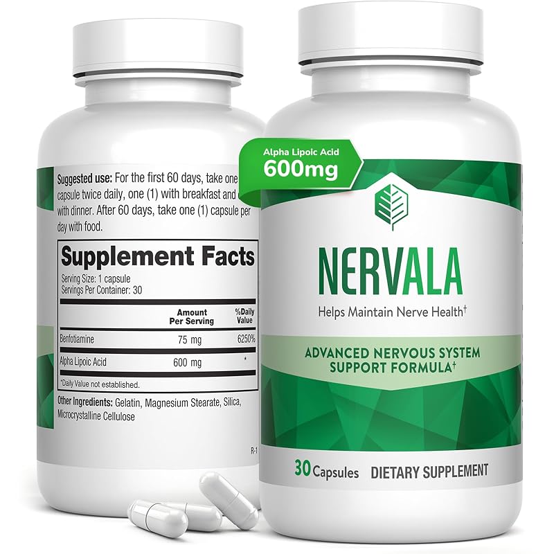 Barton Nutrition Nervala, suplemento de ácido alfa-lipóico com benfotiamina 600 mg, 30 cápsulas