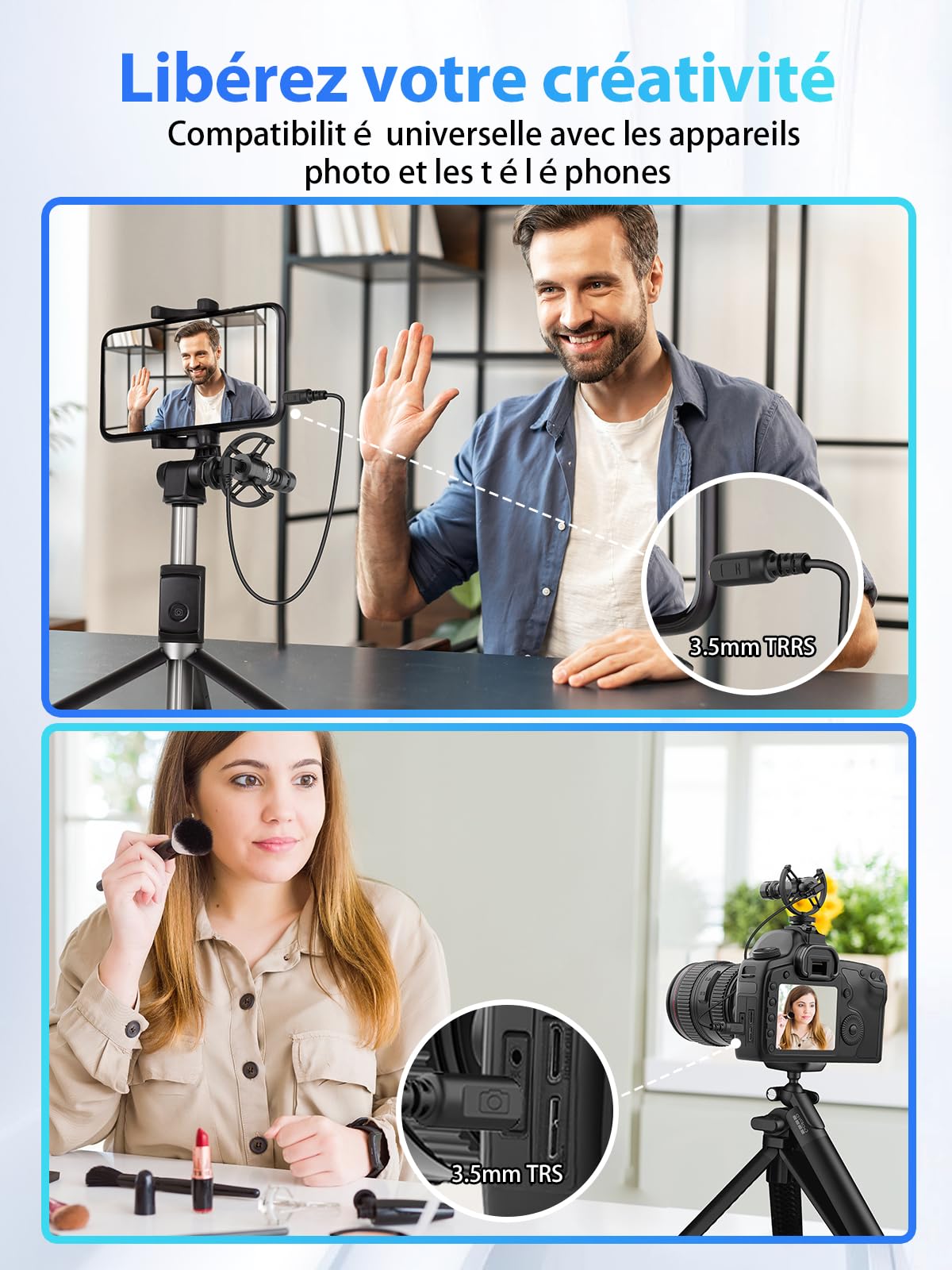Microphone Directionnel Moman M1S - Cardioïde Pour Smartphone, Appareil Photo, Ordinateur - 3.5mm TRS/TRRS