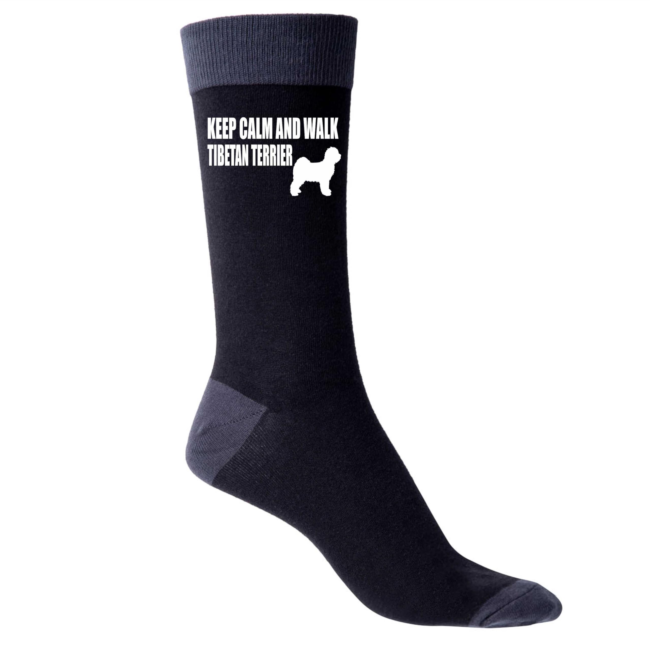 Print4U Keep Calm & Walk Tibetan Terrier Dog Lover Men's Black Socks Birthday