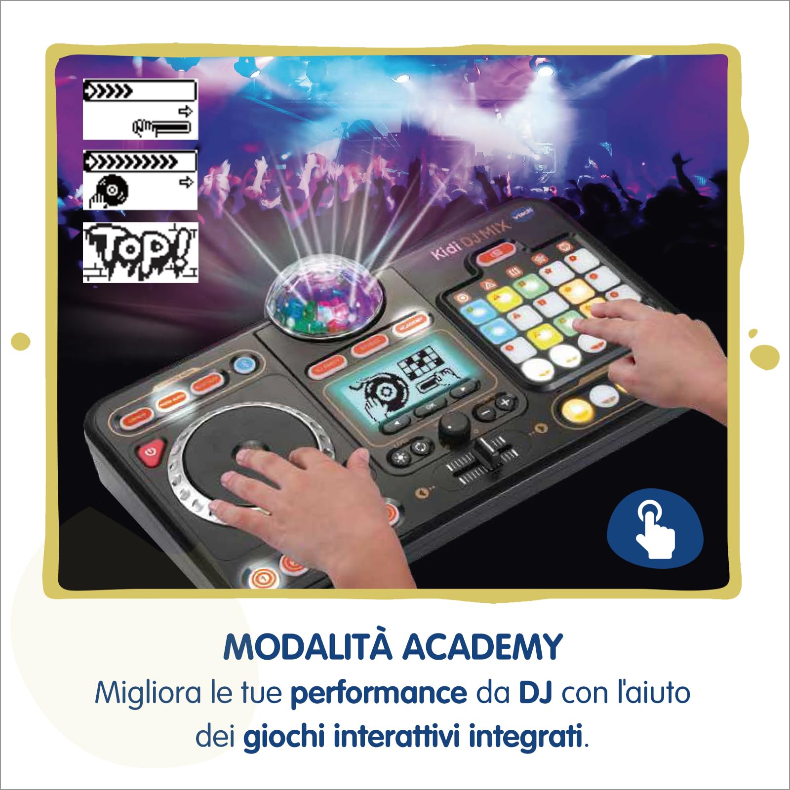 VTech Kidi DJ Mix, Console da DJ per Bambini, Effetti Luminosi da Concerto, DJ Mix da Bambini con Microfono, Collega il Tuo Lettore MP3, Jack o Bluetooth, Lingua Italiana, Batterie Incluse, 6+ Anni