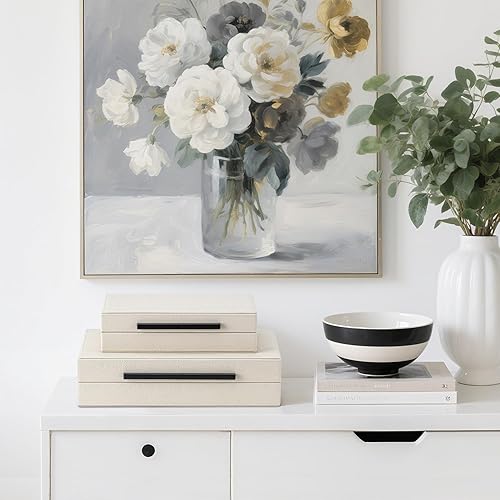 Miniatura 2 de Juego de 2 cajas de almacenamiento decorativas Shagreen beige con asas de metal negro, joyas de piel sintética y cajas de memoria, organizadores de