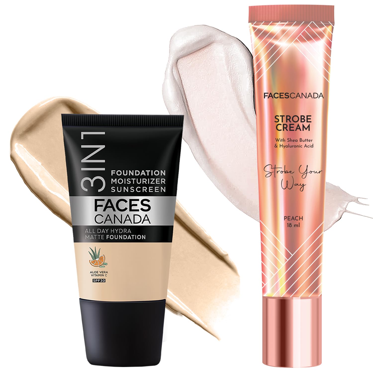 FACES CANADA Soft Glam Base Duo: All Day Hydra Matte Foundation -Absolute Ivory (18ml) & Strobe Cream Mini - Peach (18ml) | Illuminating & Glowing Makeup Base | Instant Dewy Glow | Smooth Blendability-image-49