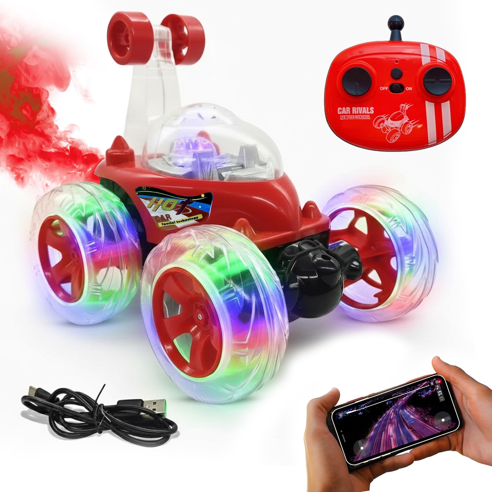 Red Stunt Car - Remote Control & 360° Spins -12